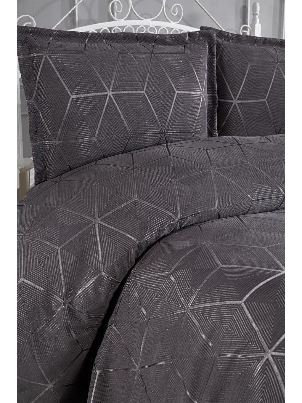 Verona 3 Parça Çift Kişilik Yatak Örtüsü Antrasit-4