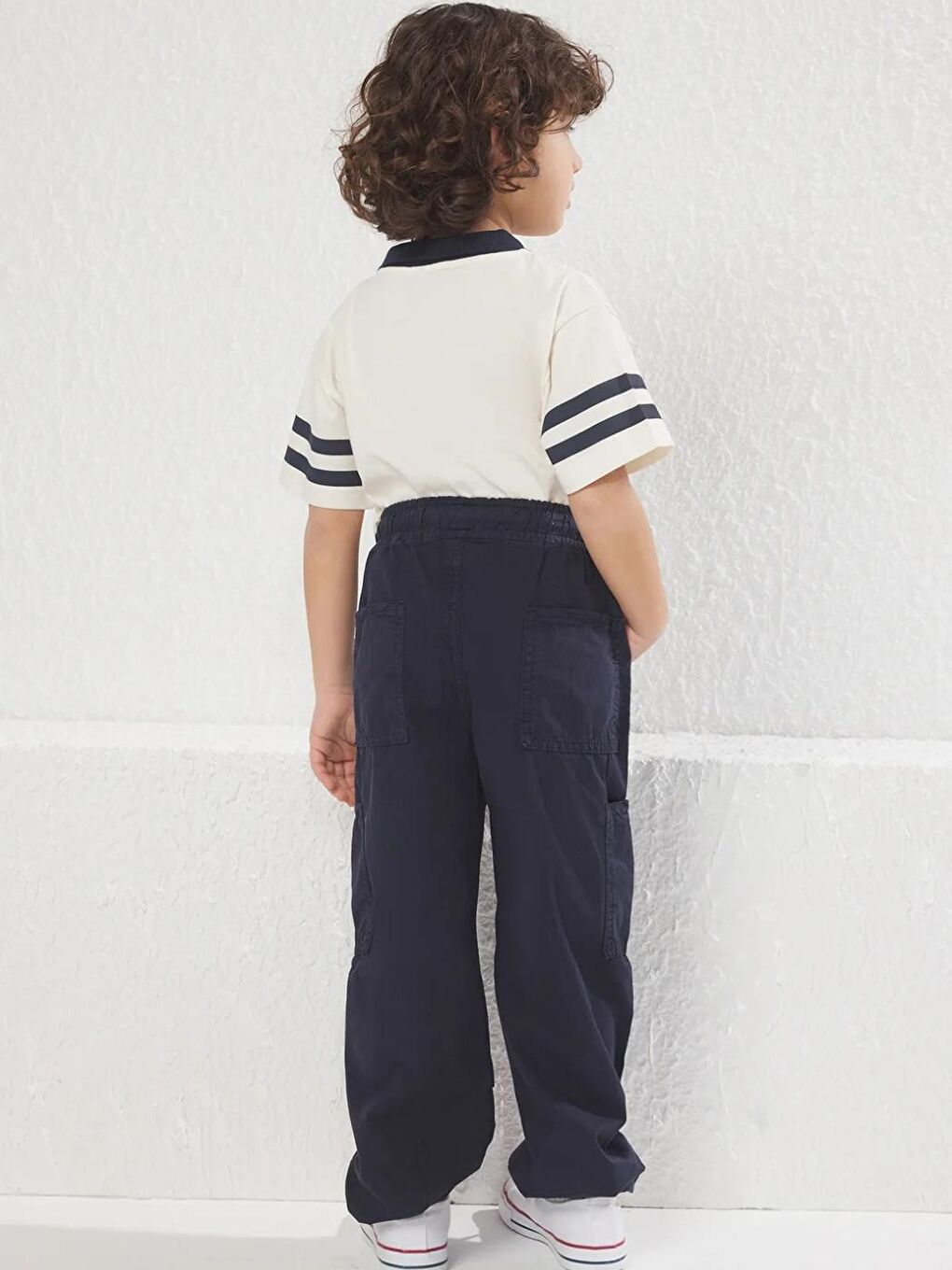 Lacivert Erkek Çocuk %100 Pamuk Cep Detaylı Lastikli Pantolon-2