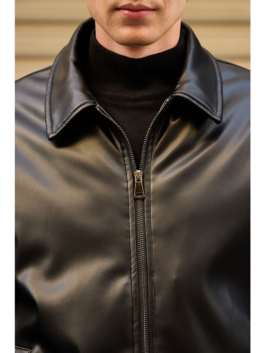 Erkek Limited Edition Deri Mont Ceket Siyah-6