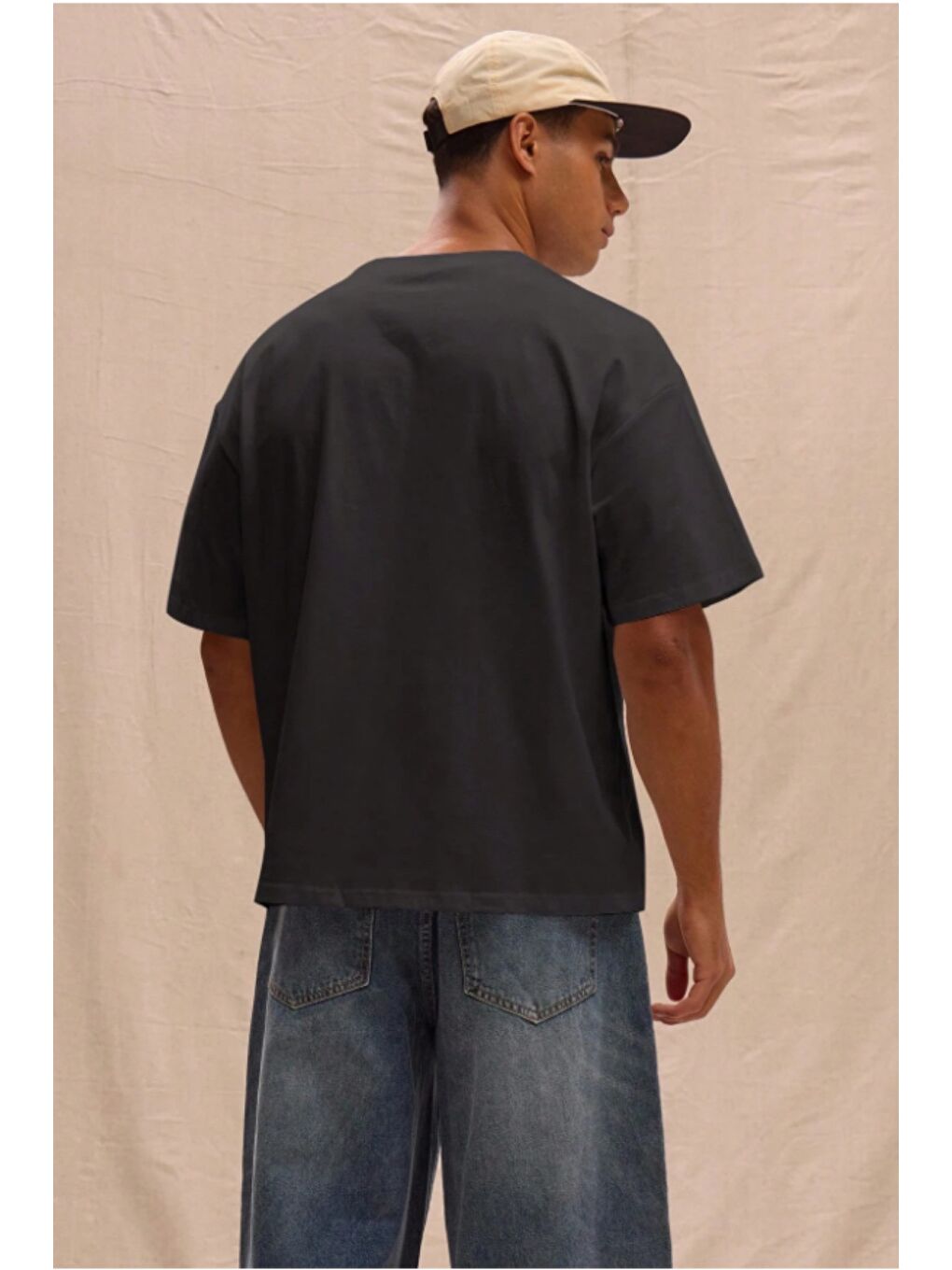 Siyah Erkek %100 Organik Pamuklu Kalın Dokulu Comfort Fit Bisiklet Yakalı T-shirt-4