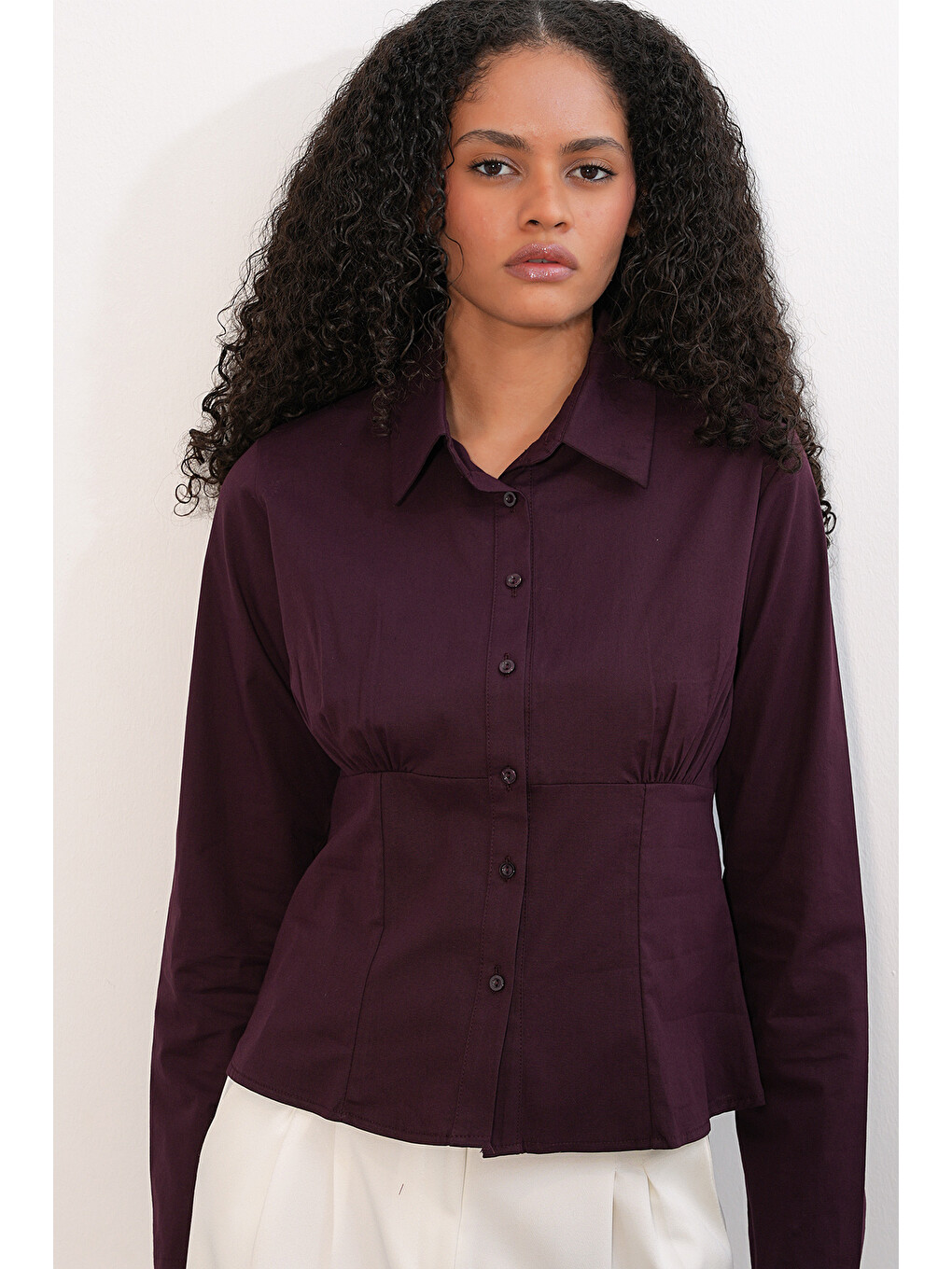 20231 Slim Fit Poplin Gömlek - Mürdüm