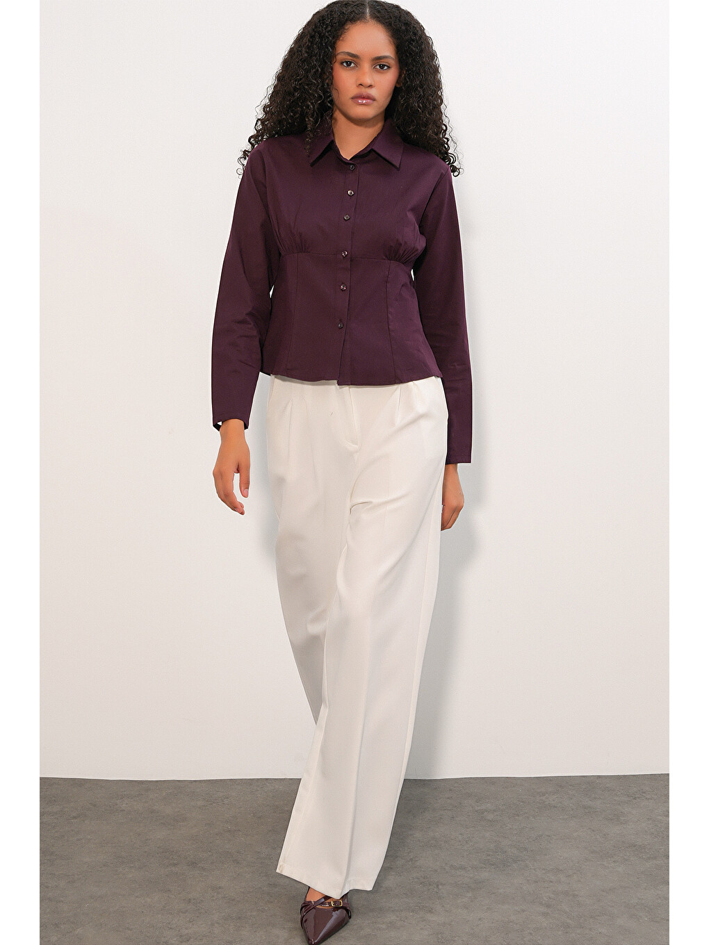 20231 Slim Fit Poplin Gömlek - Mürdüm-1