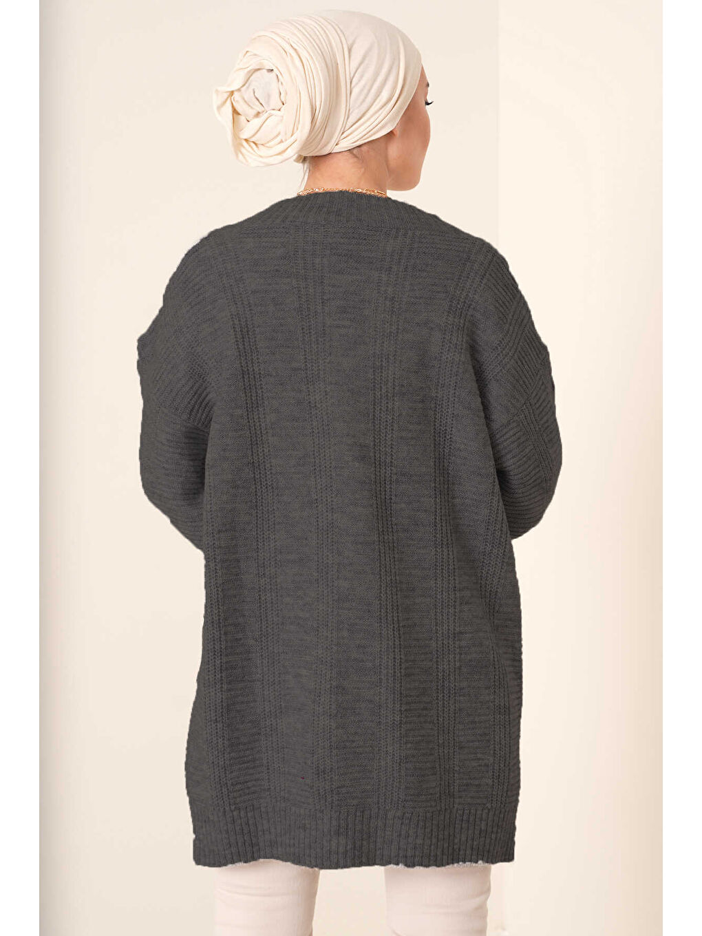 Antrasit Kadın Tesettür Triko Hırka 15768-1