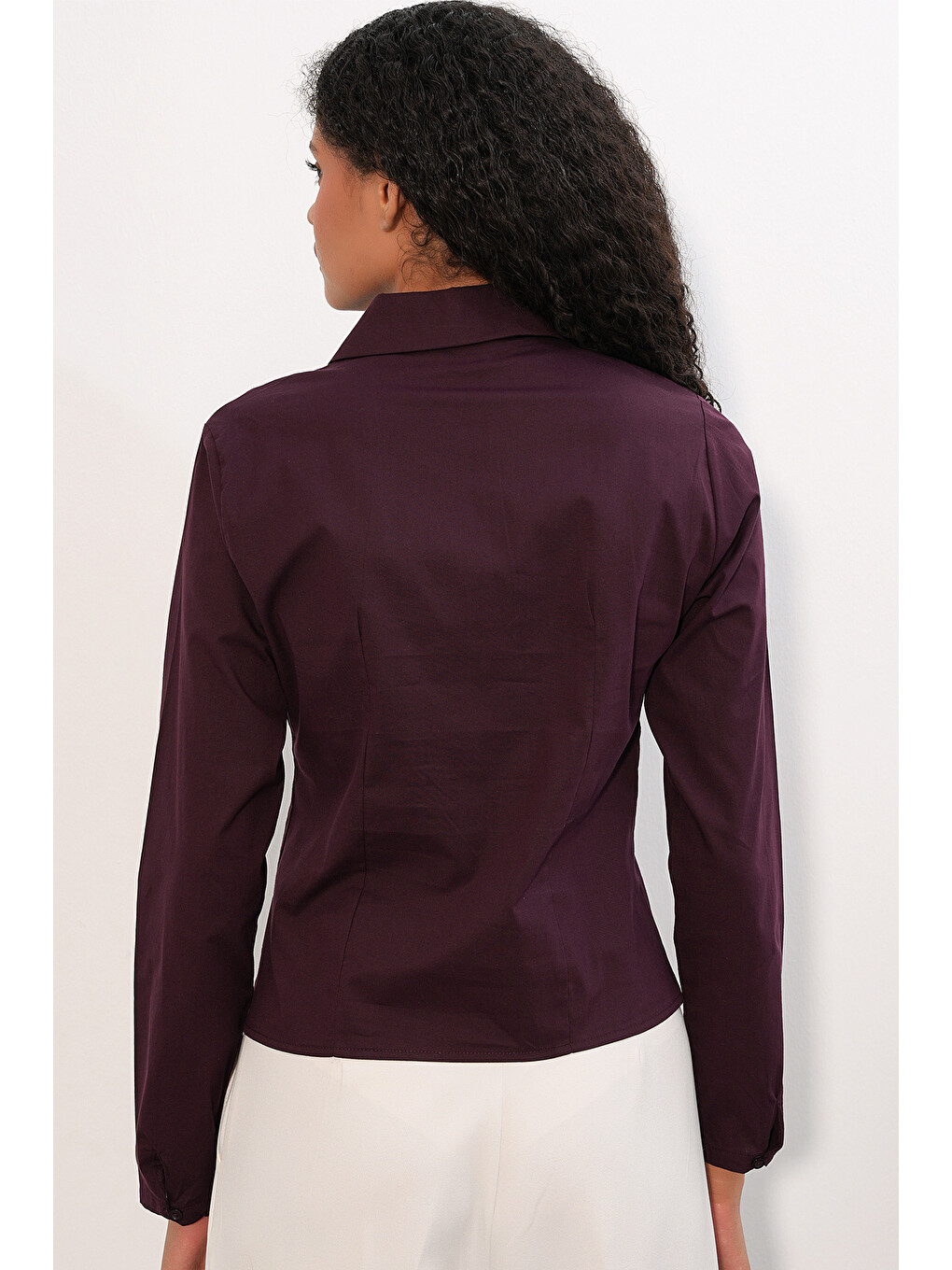 20231 Slim Fit Poplin Gömlek - Mürdüm-5