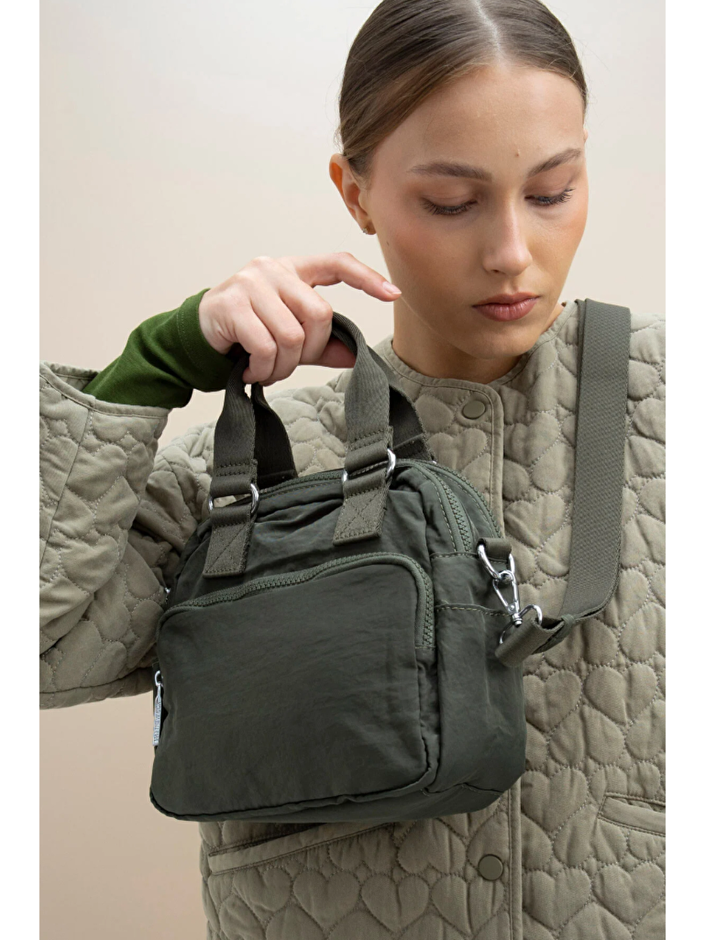 Haki Krinkıl Kumaş Çapraz Askılı Çanta BYN2335-1