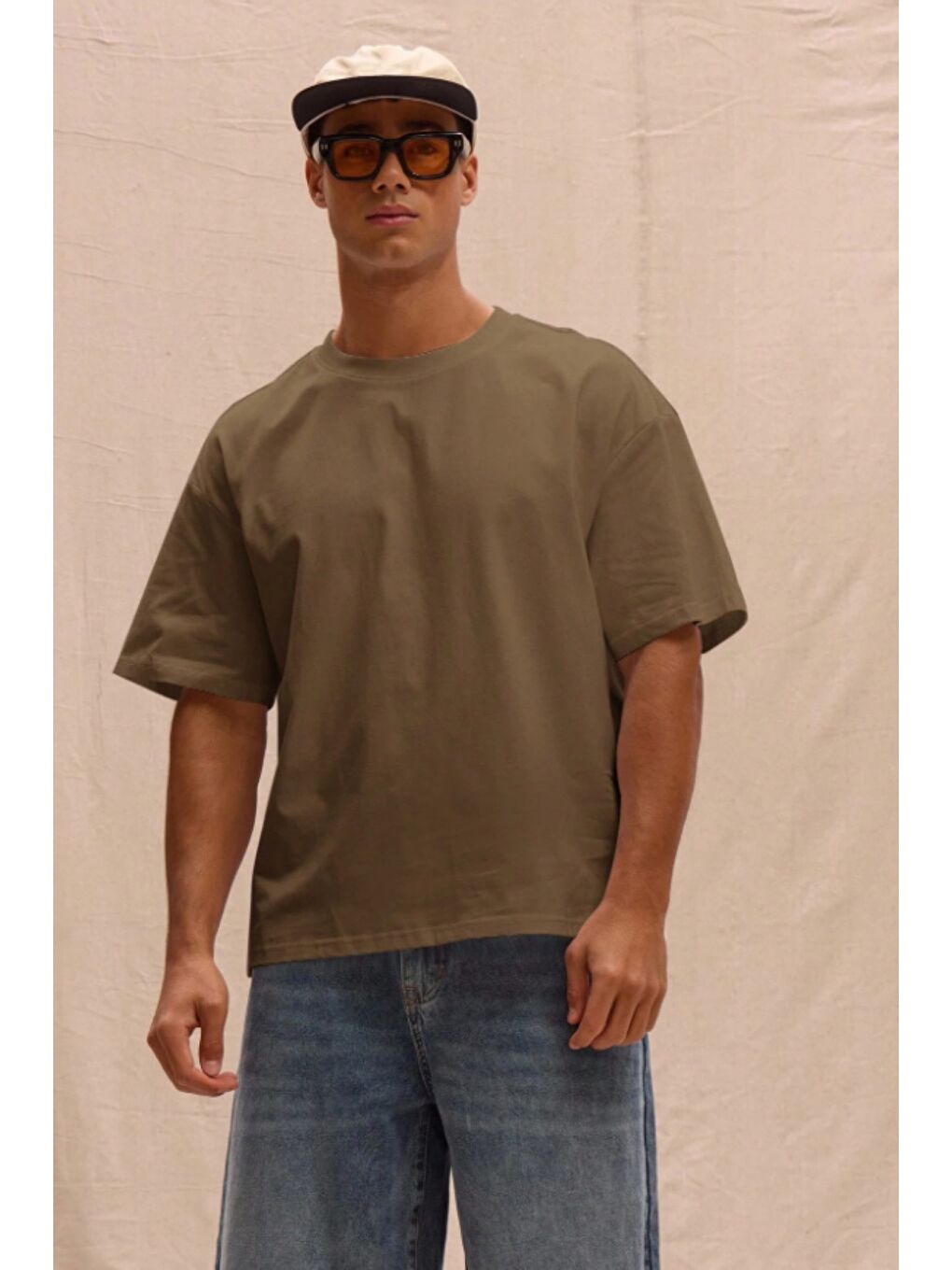 Kahverengi Erkek %100 Organik Pamuklu Kalın Dokulu Comfort Fit Bisiklet Yakalı T-shirt