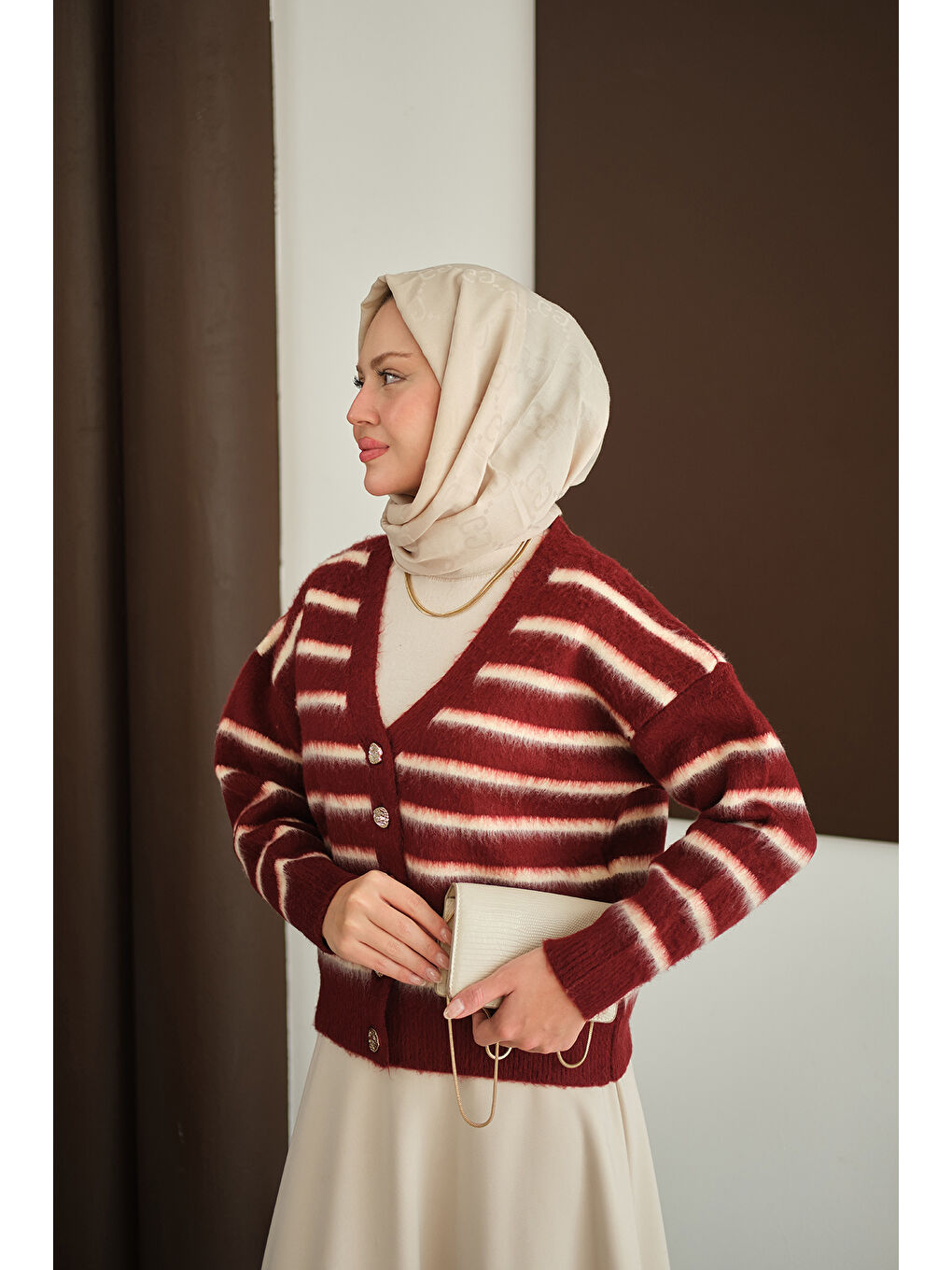 Kadın Kısa Triko Hırka Bordo-2