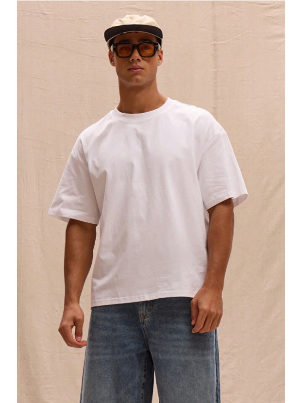 Beyaz Erkek %100 Organik Pamuklu Kalın Dokulu Comfort Fit Bisiklet Yakalı T-shirt