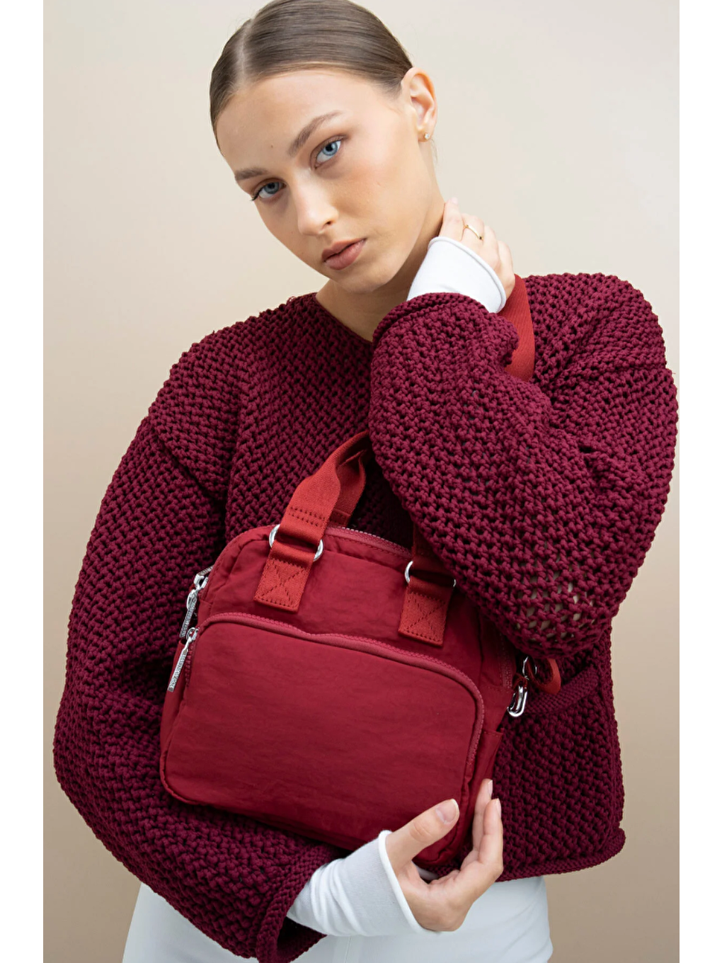 Kırmızı Krinkıl Kumaş Çapraz Askılı Çanta BYN2335-1