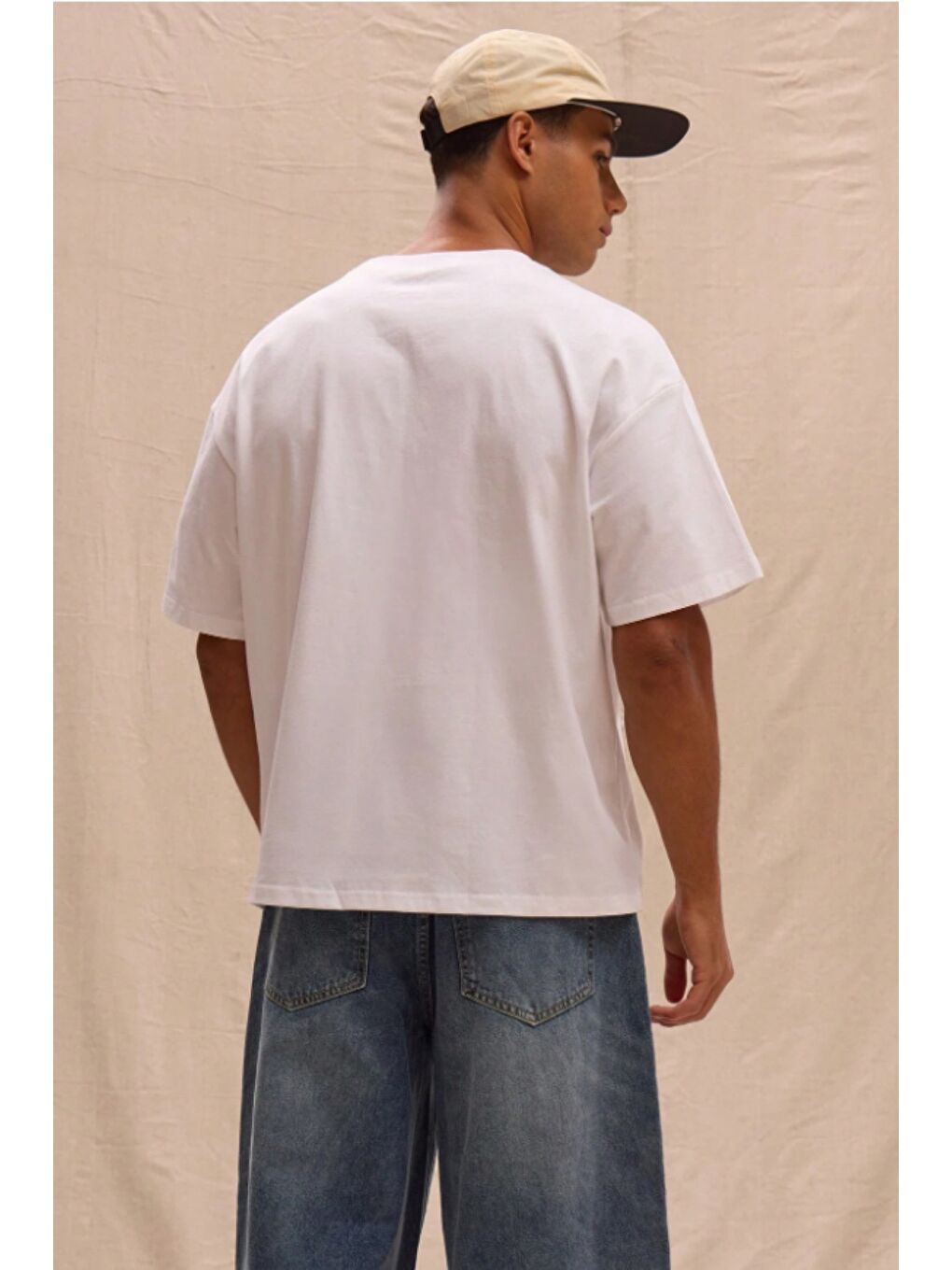 Beyaz Erkek %100 Organik Pamuklu Kalın Dokulu Comfort Fit Bisiklet Yakalı T-shirt-4