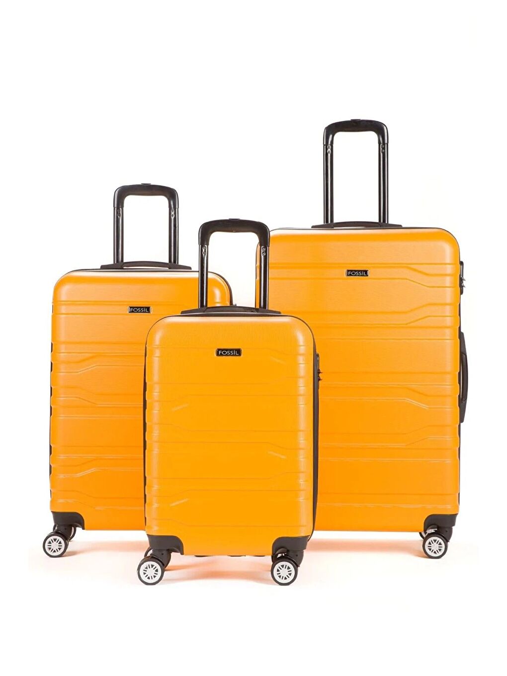 Sarı ABS Unisex Kabin, Orta ve Büyük Boy 3'lü Valiz Seti