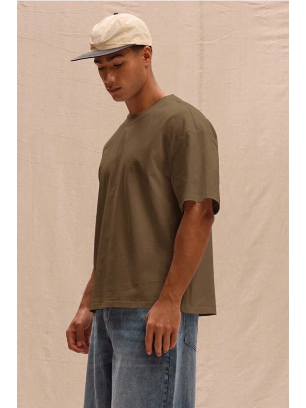 Kahverengi Erkek %100 Organik Pamuklu Kalın Dokulu Comfort Fit Bisiklet Yakalı T-shirt-2