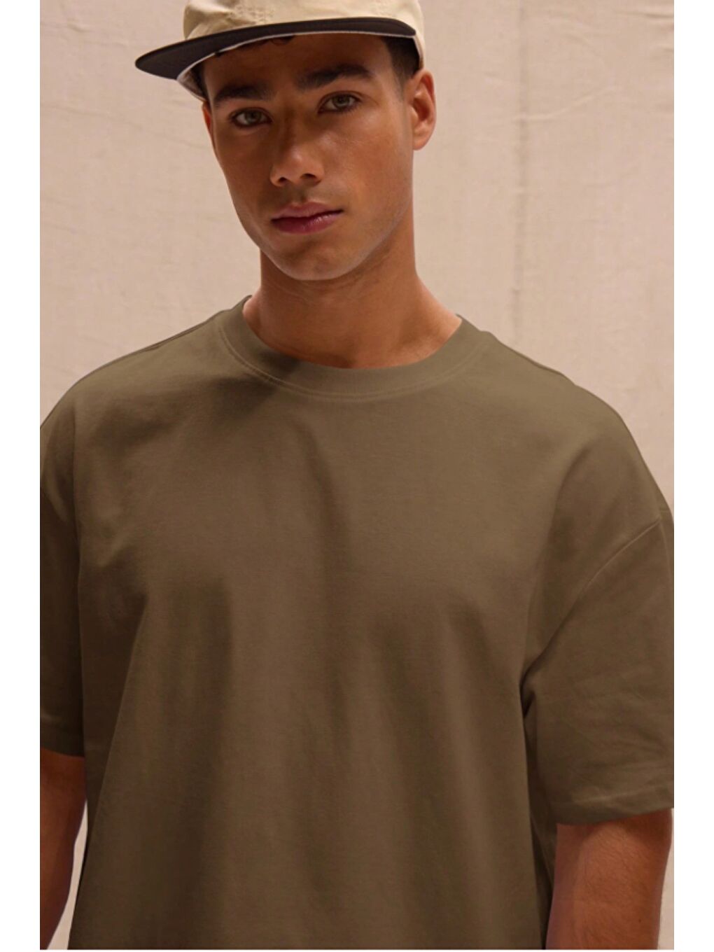 Kahverengi Erkek %100 Organik Pamuklu Kalın Dokulu Comfort Fit Bisiklet Yakalı T-shirt-3