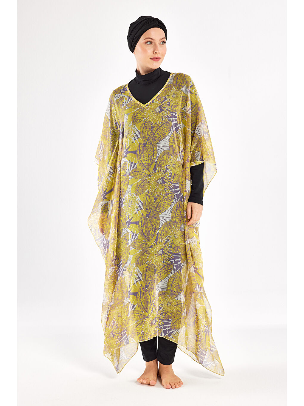 UV Korumalı Mayo Üzerine Tek Pareo Kaftan 1705 Sarı-1