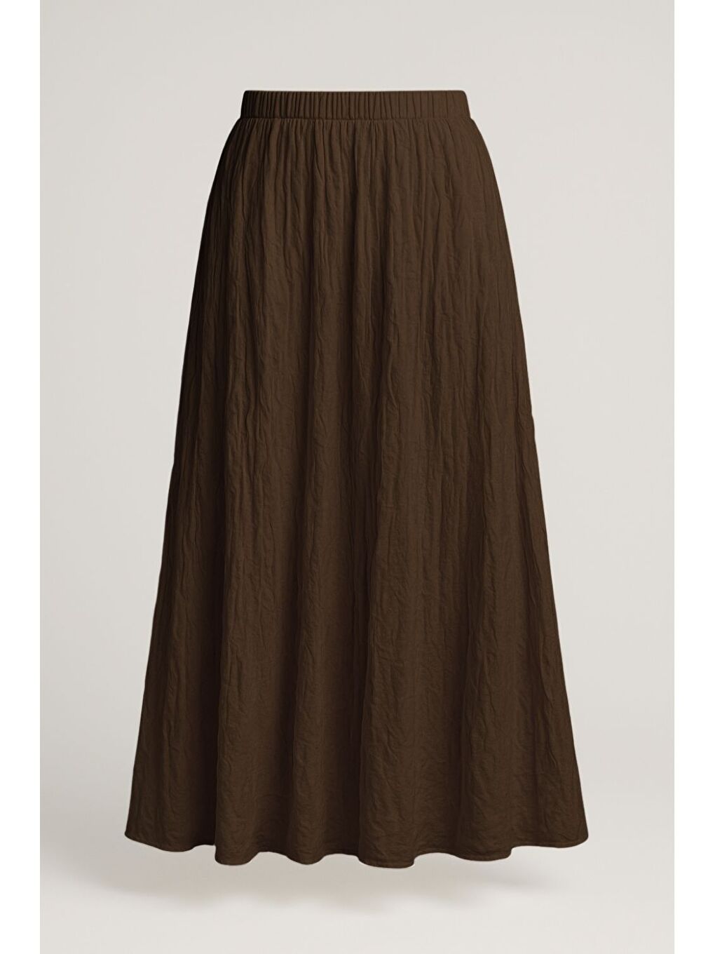 Kırışık Görünümlü Saf Pamuk Kahverengi Maksi Etek-2