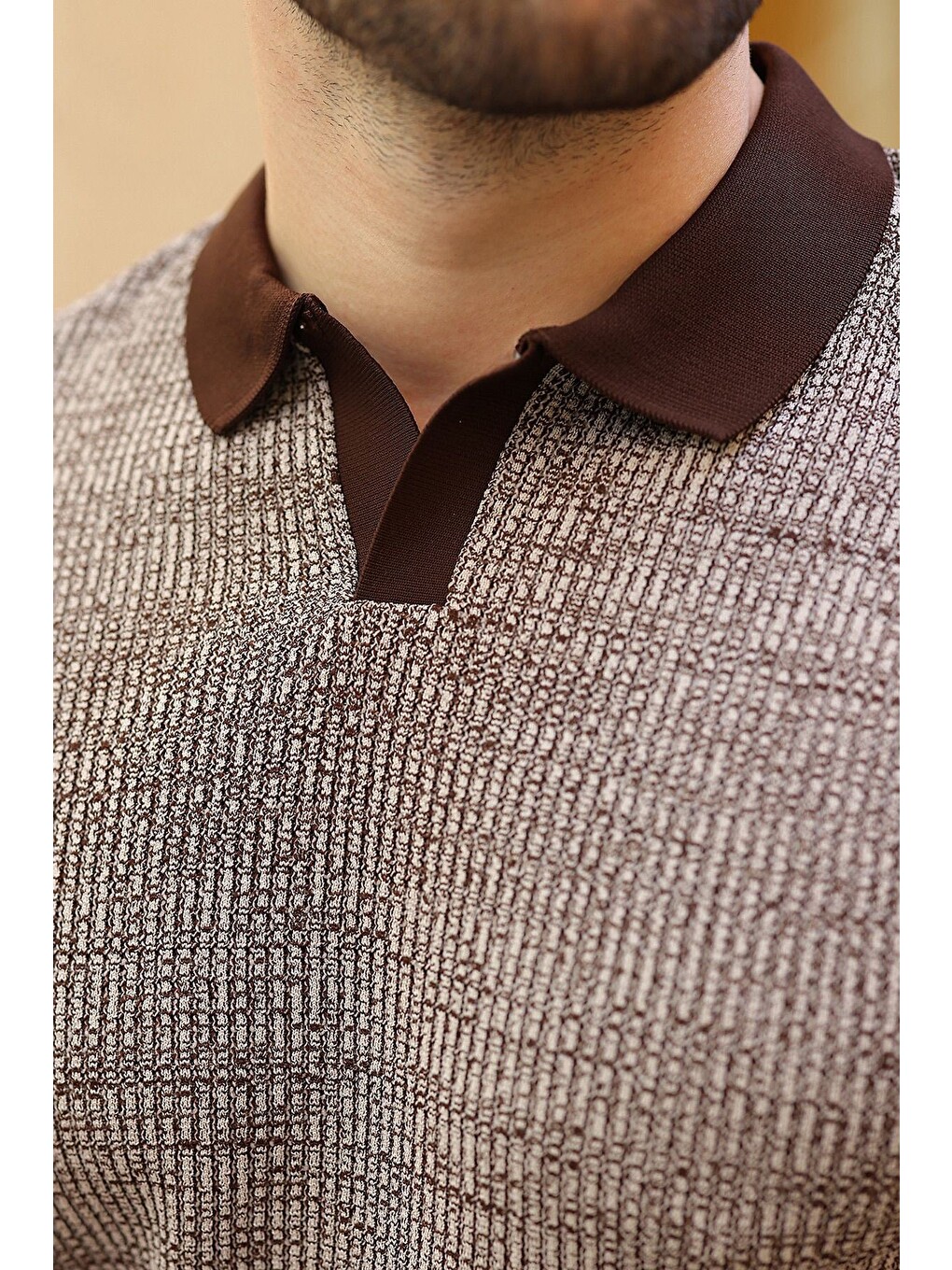 Kahverengi Polo Yaka Regular Fit Erkek Triko Tişört E7496-2