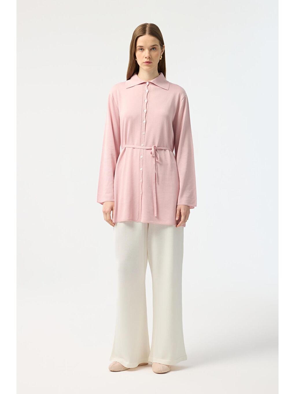 Düğmeli İnce Triko Hırka Pembe-1