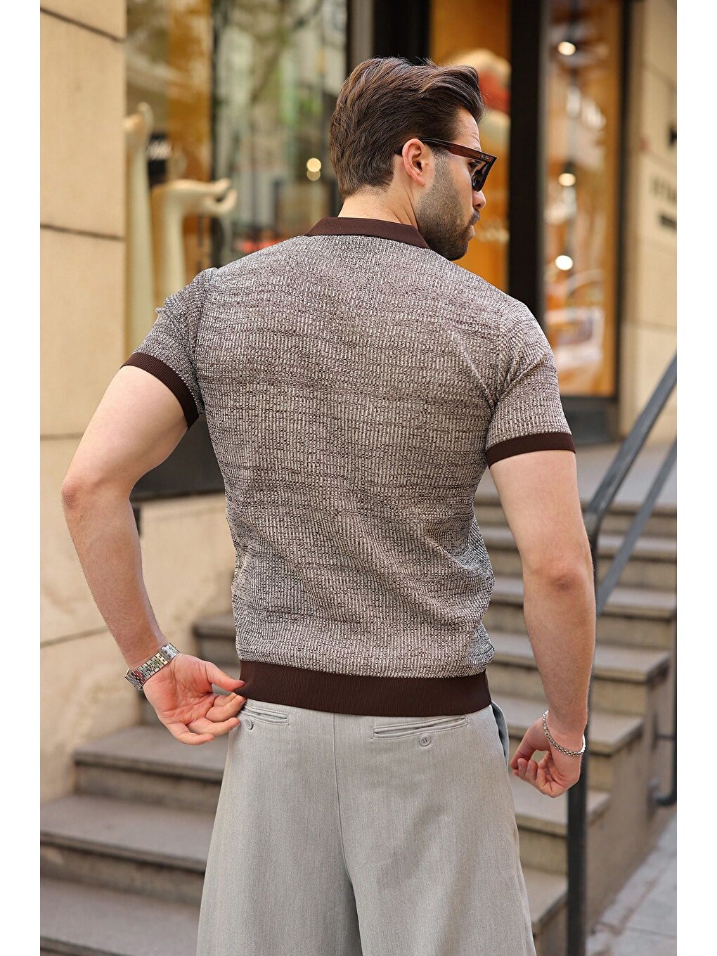 Kahverengi Polo Yaka Regular Fit Erkek Triko Tişört E7496-3
