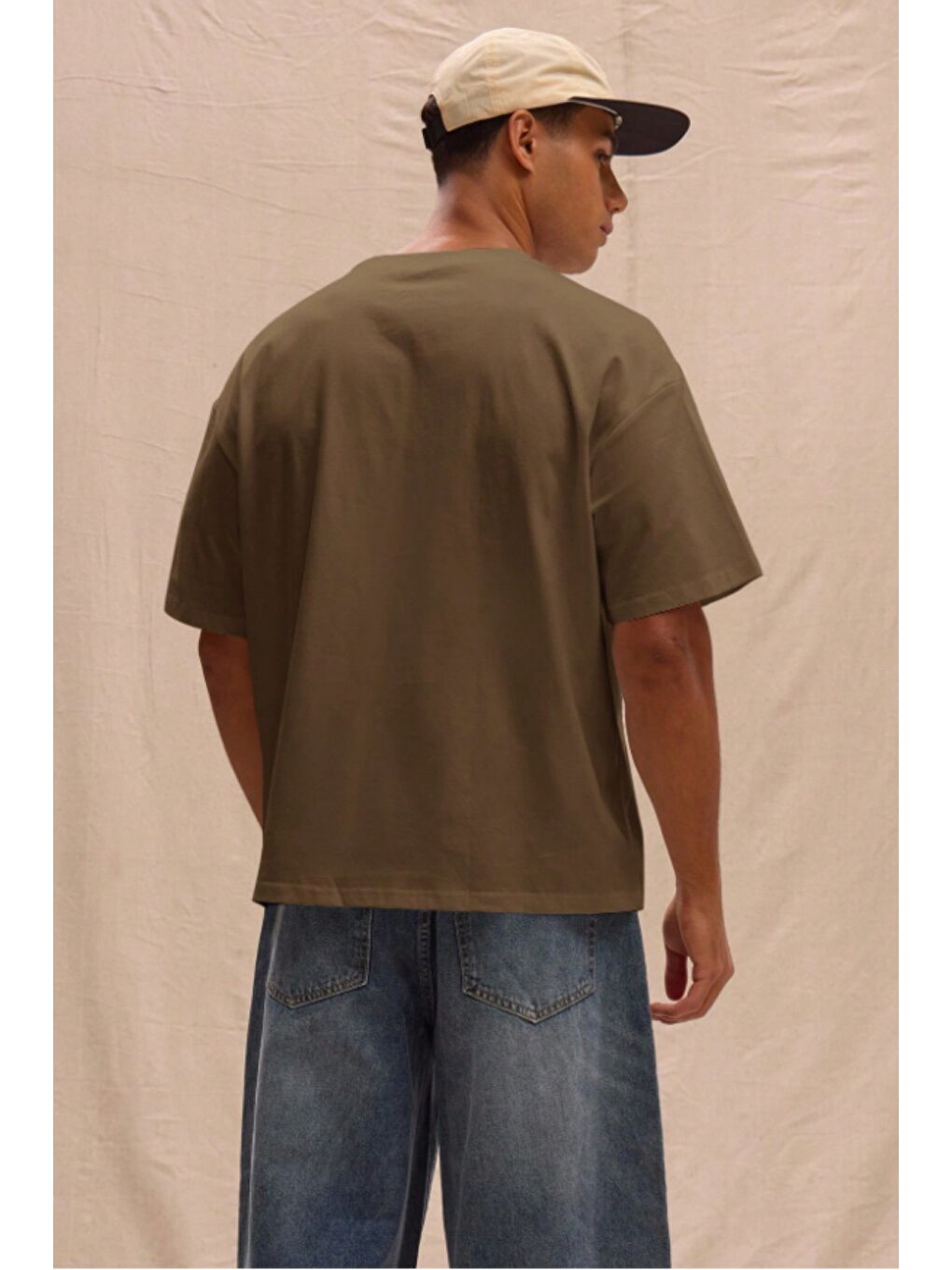 Kahverengi Erkek %100 Organik Pamuklu Kalın Dokulu Comfort Fit Bisiklet Yakalı T-shirt-4