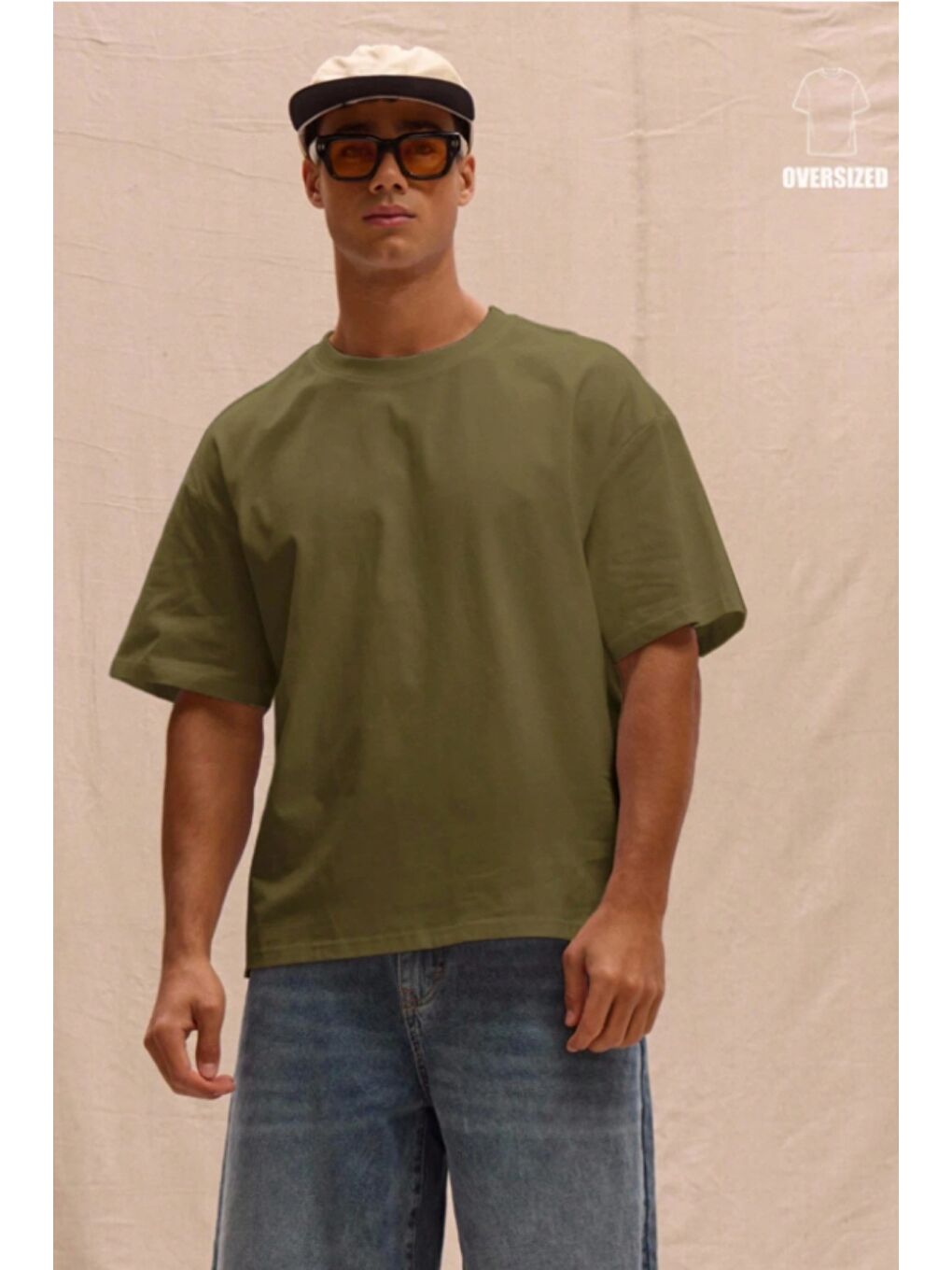 Haki Erkek %100 Organik Pamuklu Kalın Dokulu Comfort Fit Bisiklet Yakalı T-shirt