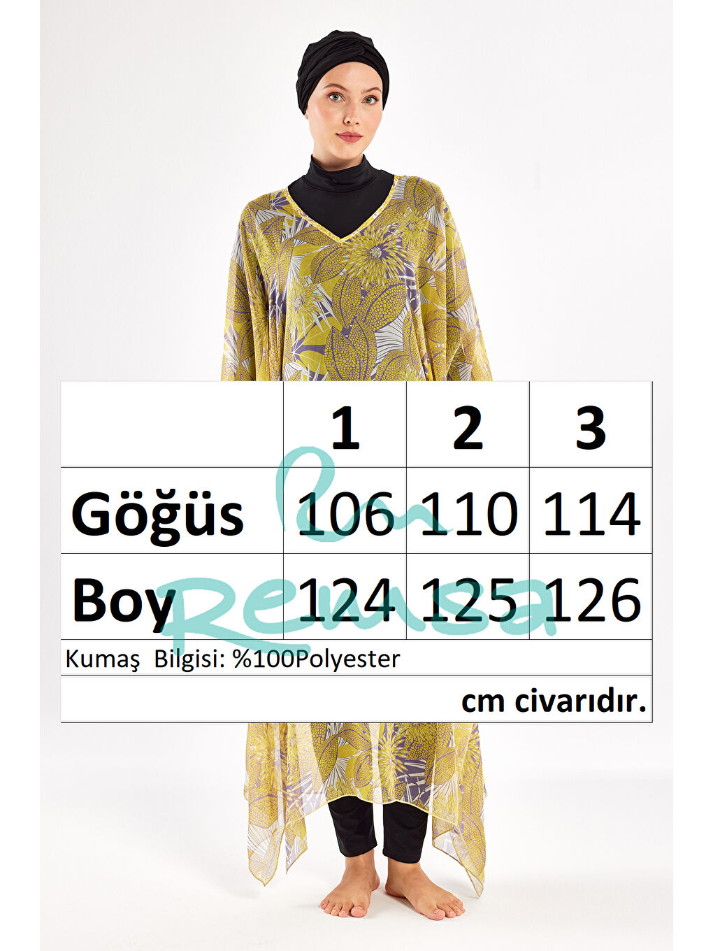 UV Korumalı Mayo Üzerine Tek Pareo Kaftan 1705 Sarı-3