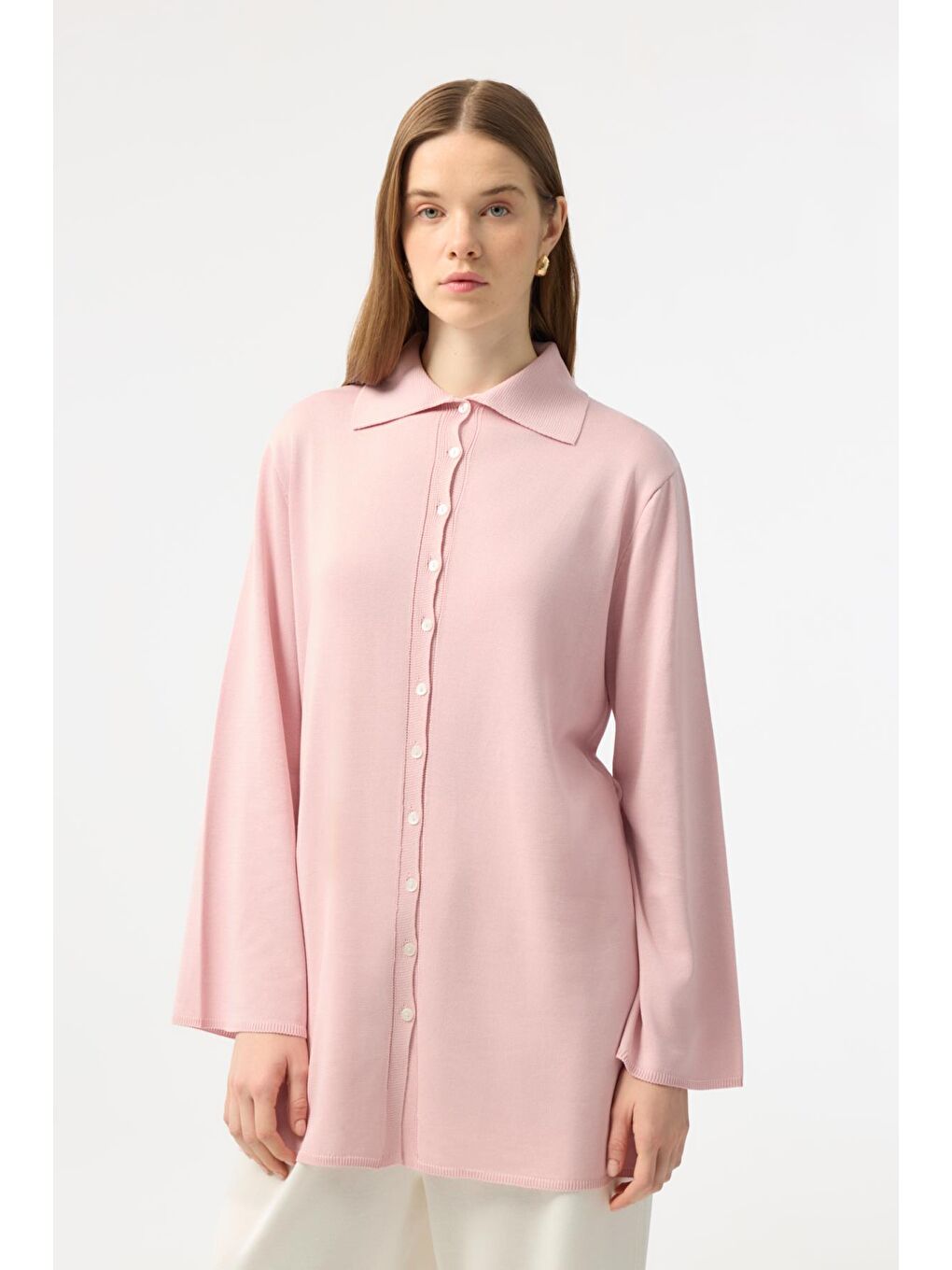 Düğmeli İnce Triko Hırka Pembe-2