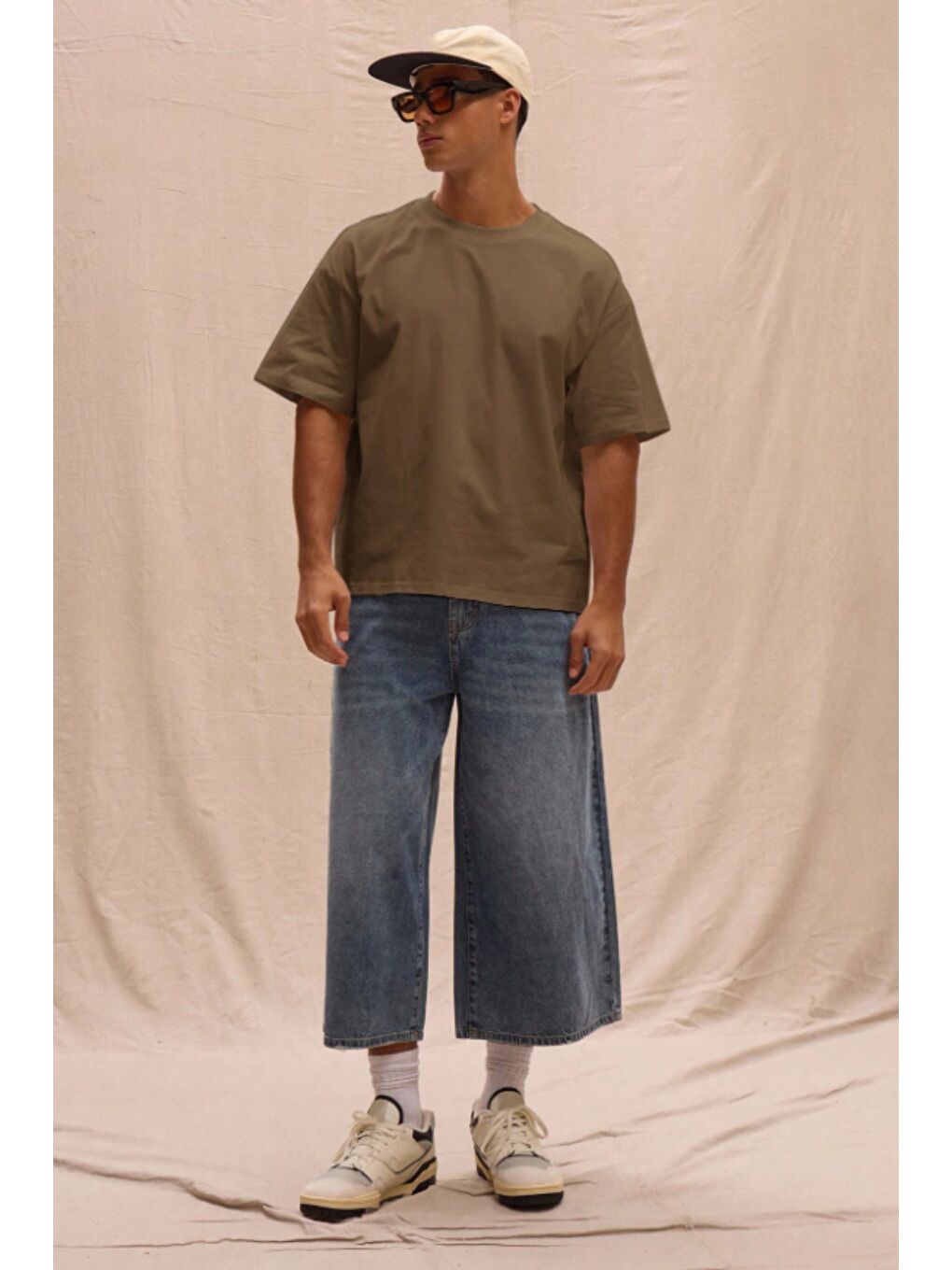 Haki Erkek %100 Organik Pamuklu Kalın Dokulu Comfort Fit Bisiklet Yakalı T-shirt-1