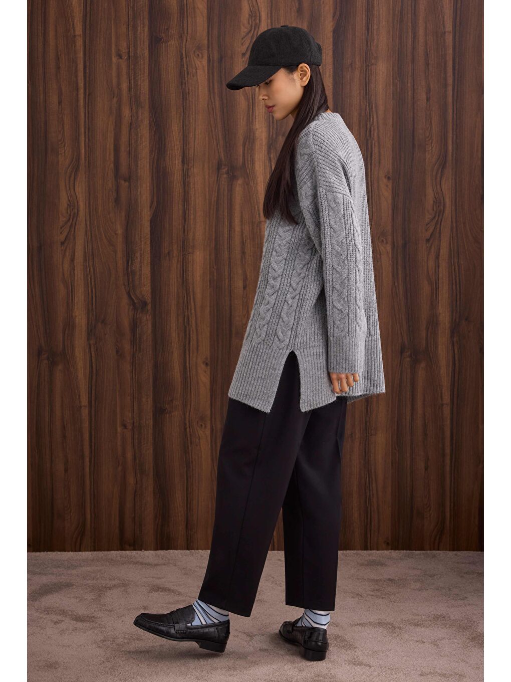 Örgülü Uzun Kazak Gri-1