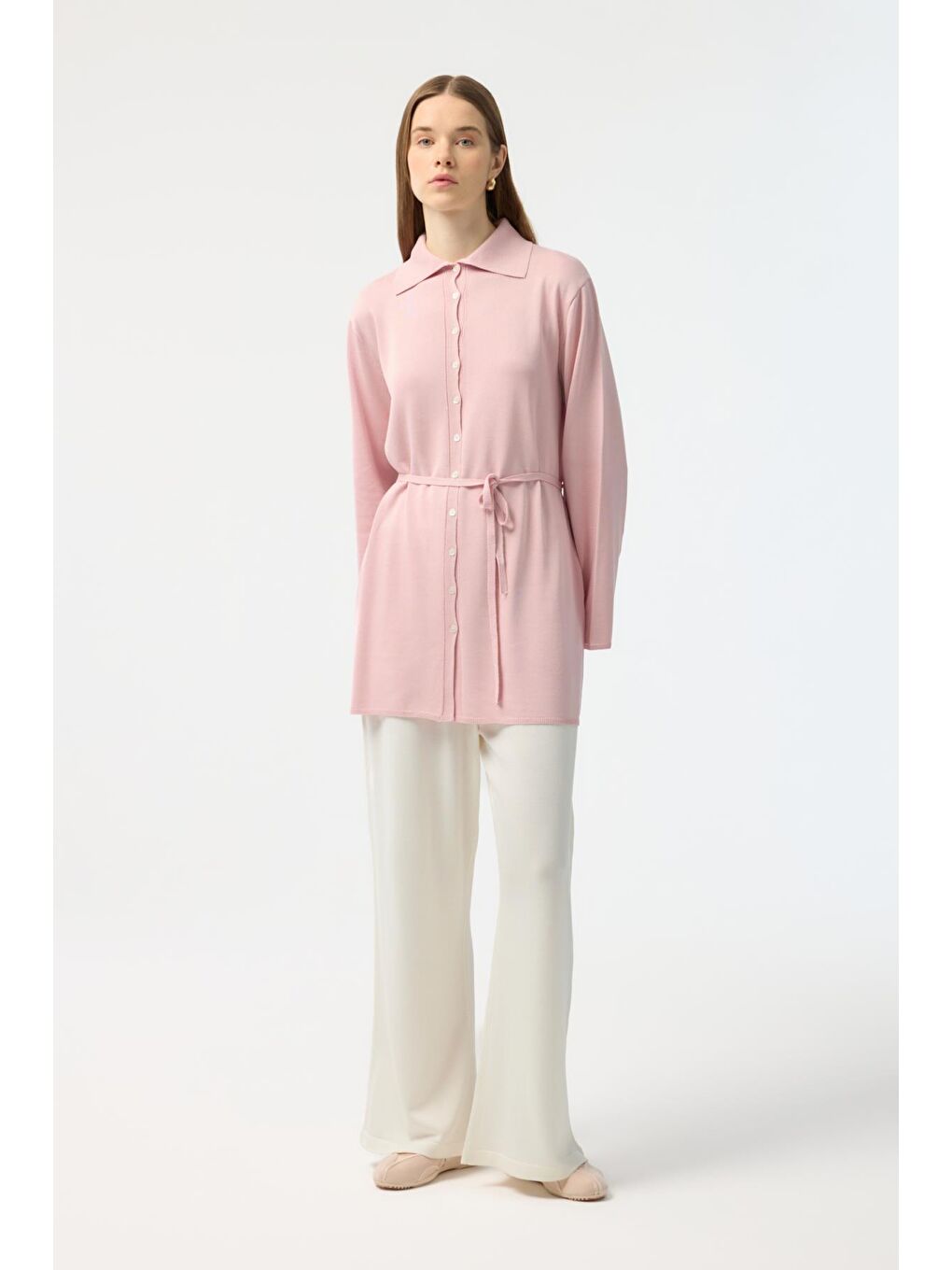 Düğmeli İnce Triko Hırka Pembe-3