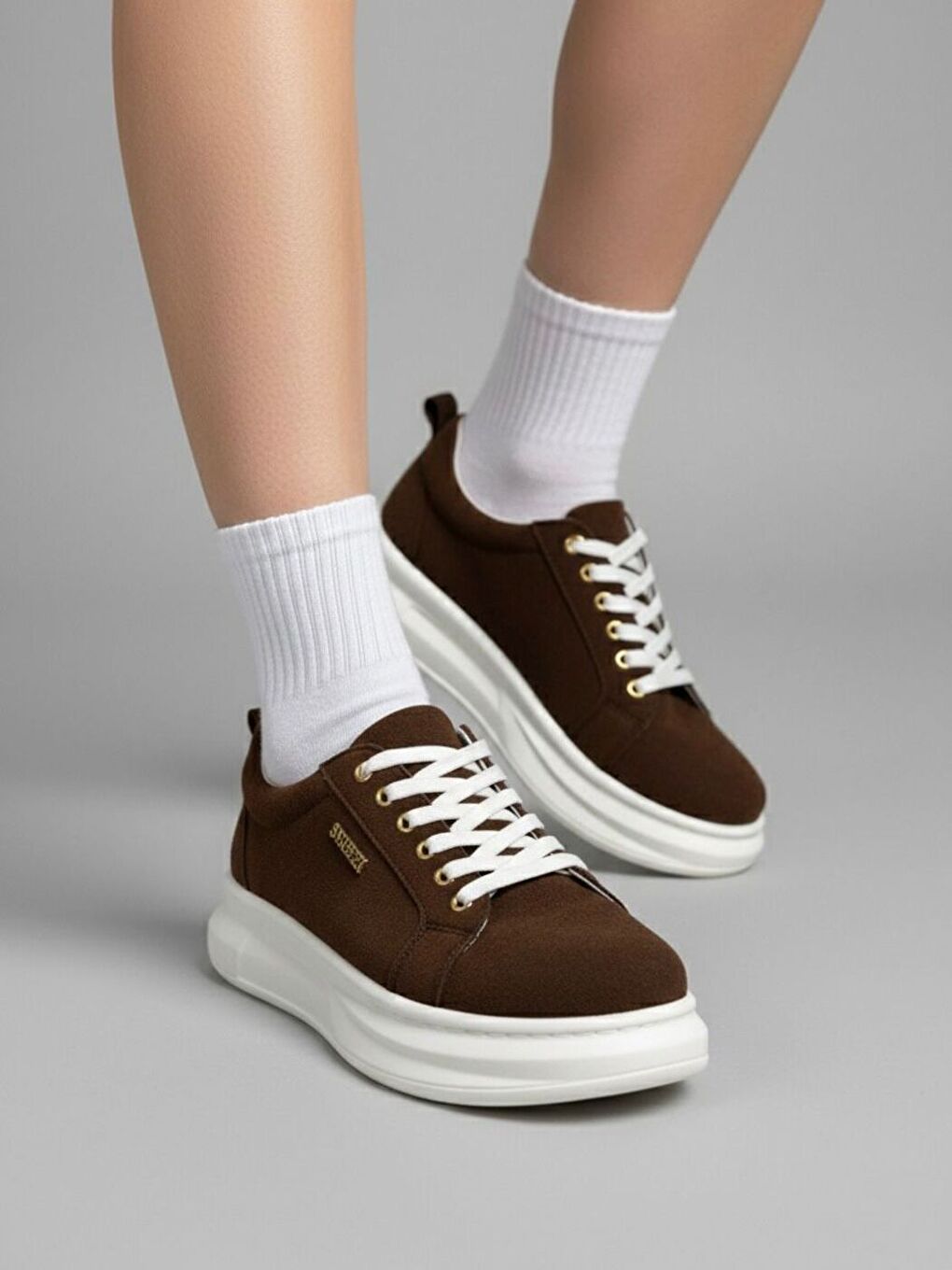 Kahverengi Kadın Less Koyu Kahve Süet Kalın Tabanlı Ortopedik Günlük Sneaker-1