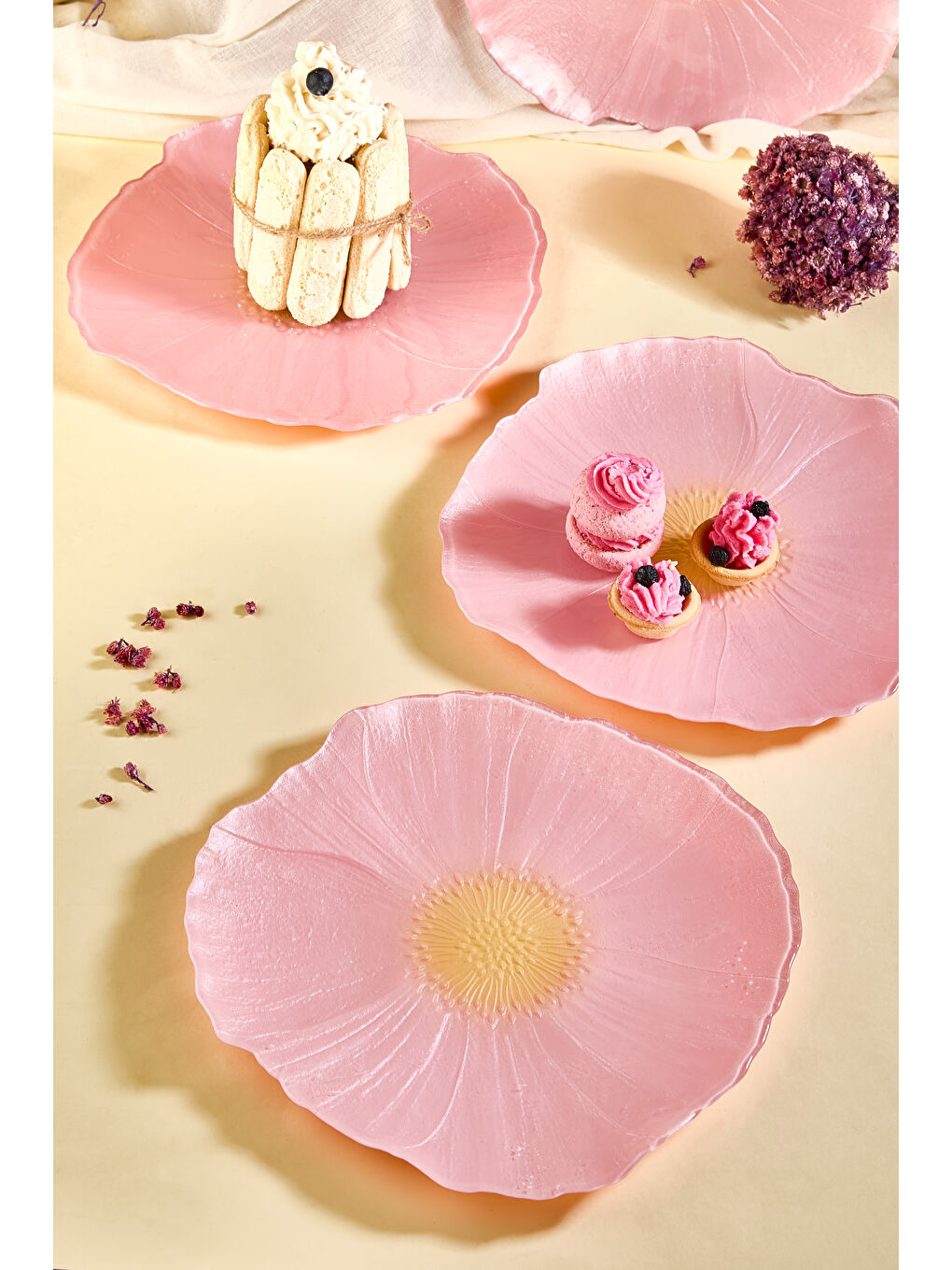 Alba 28 cm 6'lı Pembe Çiçek Desen Servis Sunum Tabağı Seti-1