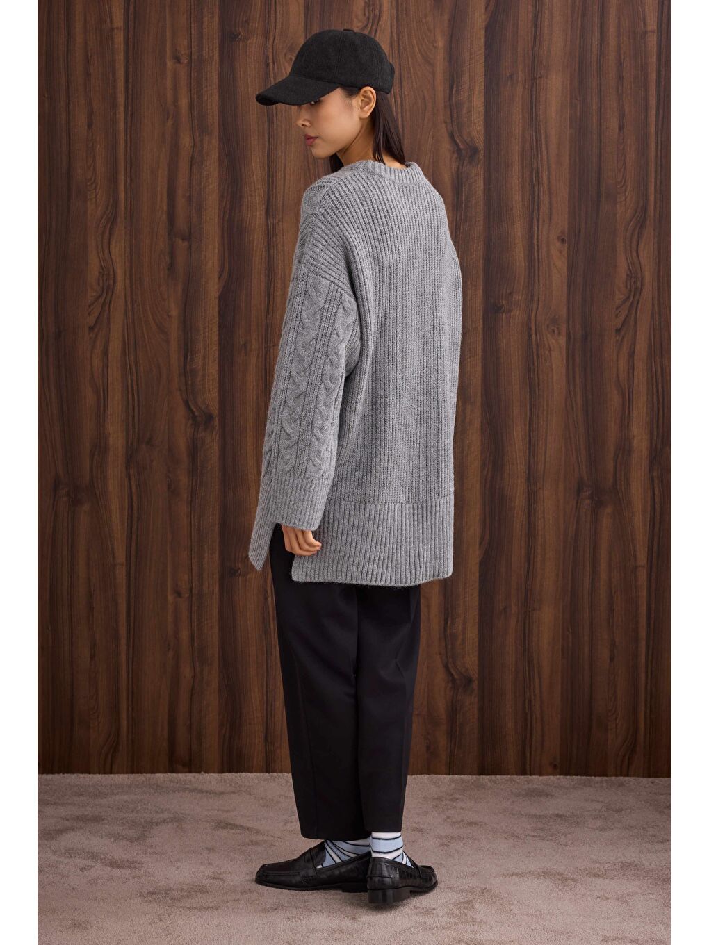 Örgülü Uzun Kazak Gri-3