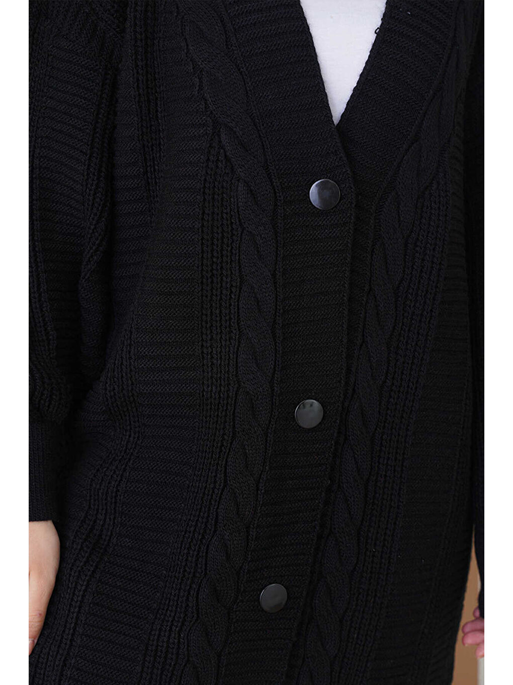 Siyah Kadın Tesettür Triko Hırka 15768-2