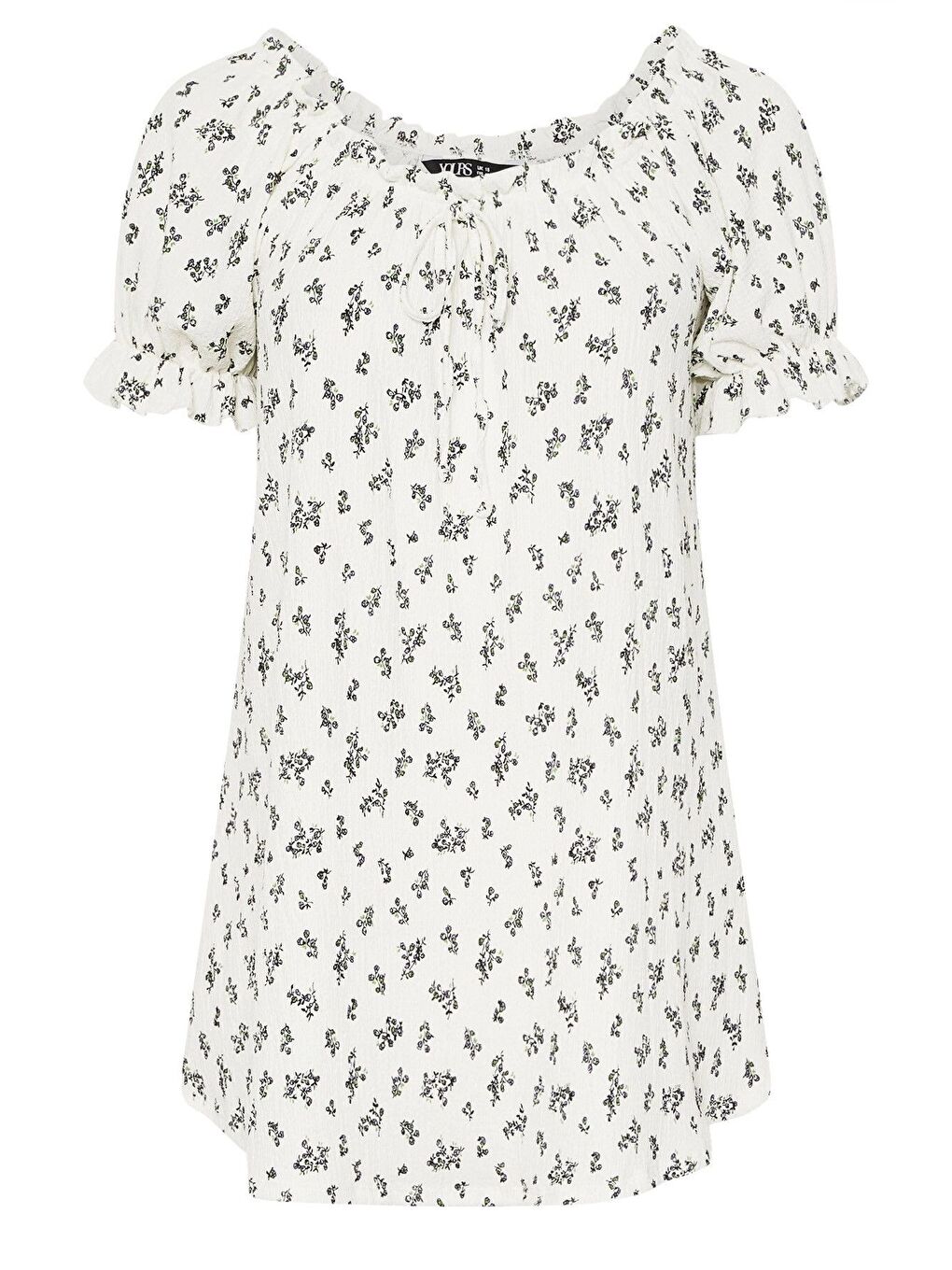 Beyaz Büyük Beden Çiçek Desenli Bürümcük Kumaş Kare Yaka Kolları Fırfırlı Bluz 322661-5