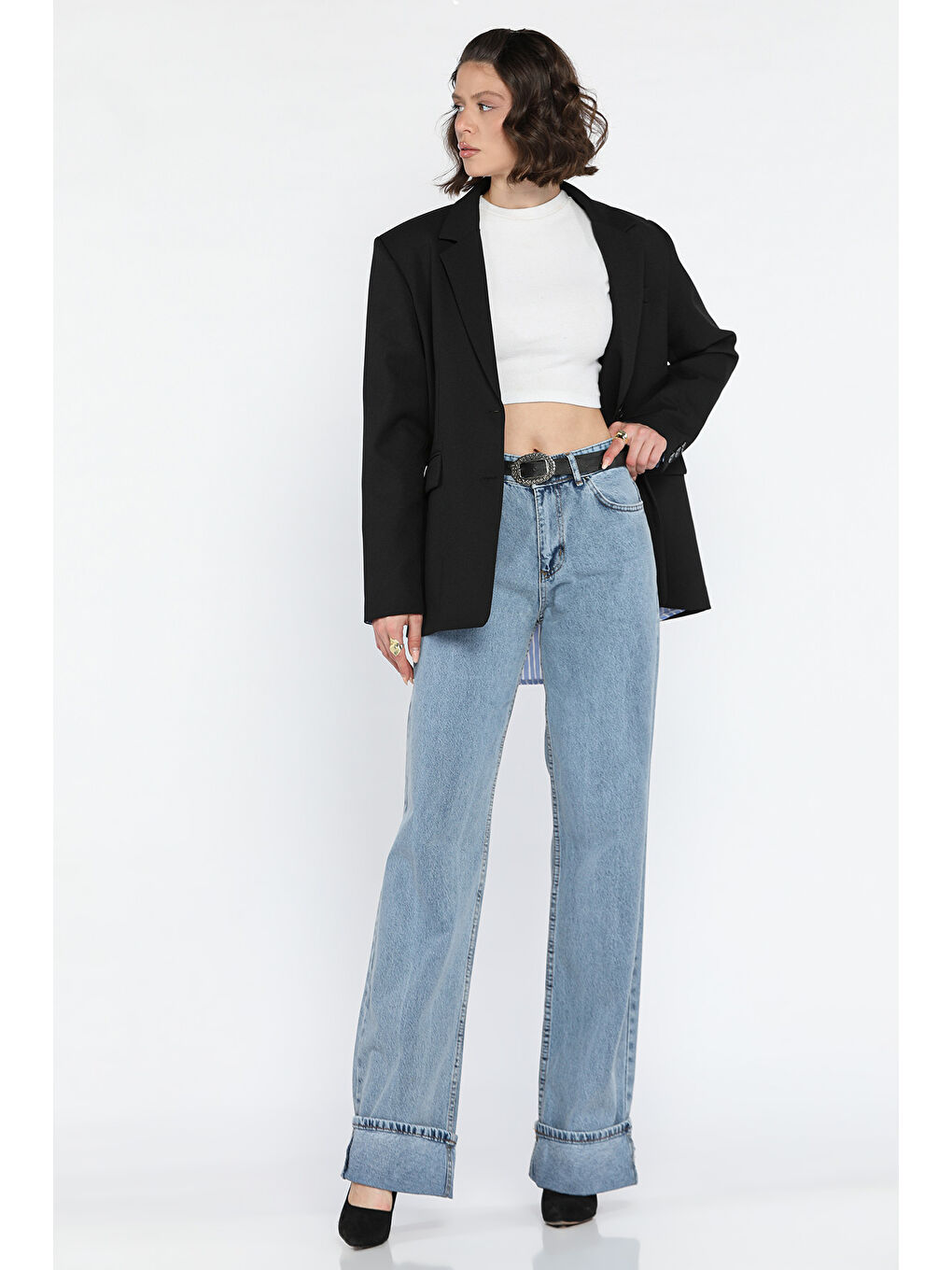 Mavi Duble Paça Kadın Mom Jean Pantolon-1