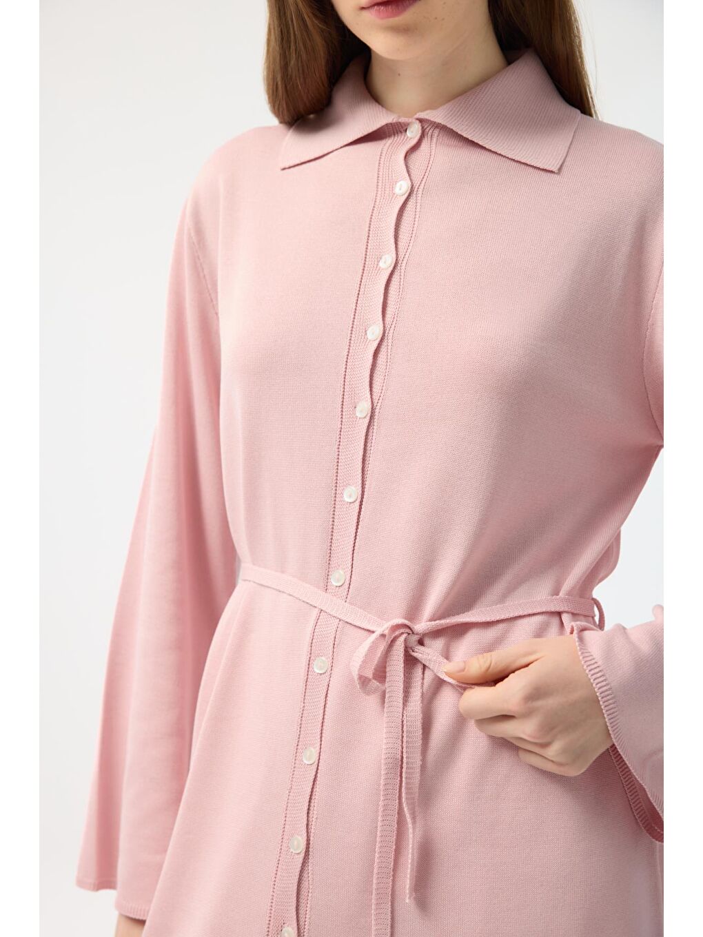 Düğmeli İnce Triko Hırka Pembe-5