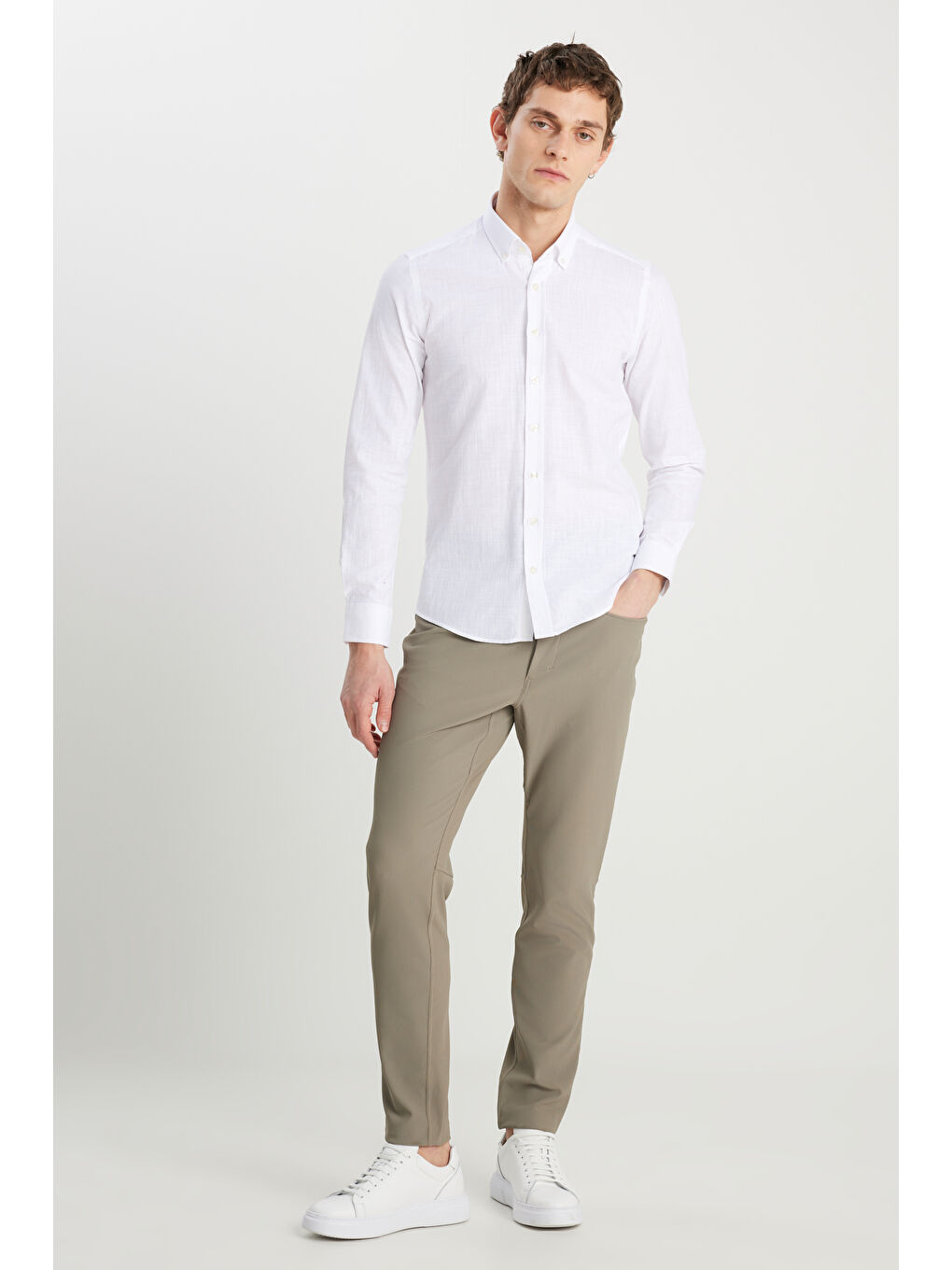 Bej Erkek Vizon Slim Fit Dar Kesim Cepli Esnek Takım Elbise Pantolonu-1