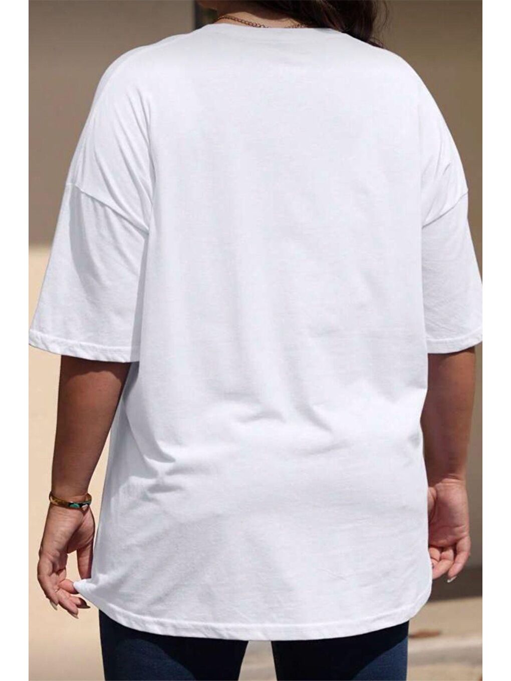 Beyaz Love Kadın Büyük Beden Battal Baskılı Bisiklet Yaka Pamuklu T-Shirt Rahat Kesim Unisex Sevgili Kombi-2