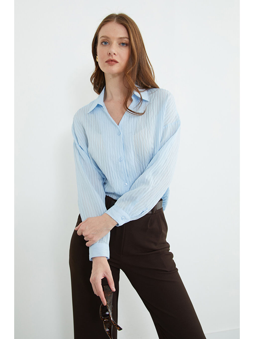 Mavi Çizgili Jakarlı Salaş Gömlek-1