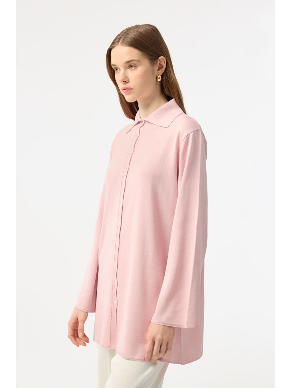 Düğmeli İnce Triko Hırka Pembe-6