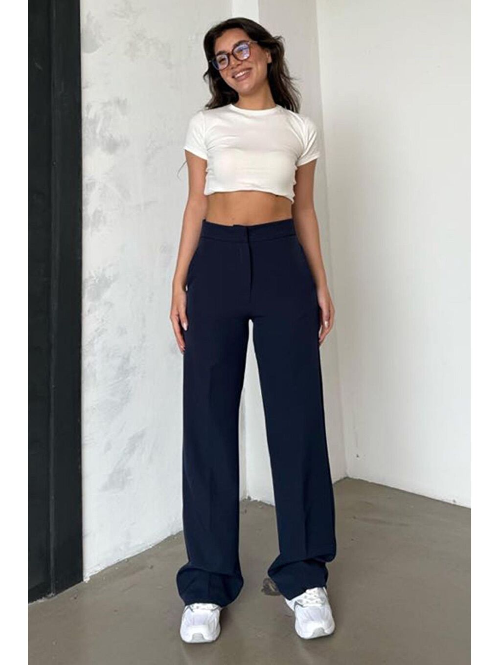 Lacivert Yüksek Bel Kumaş Pantolon Mg2284