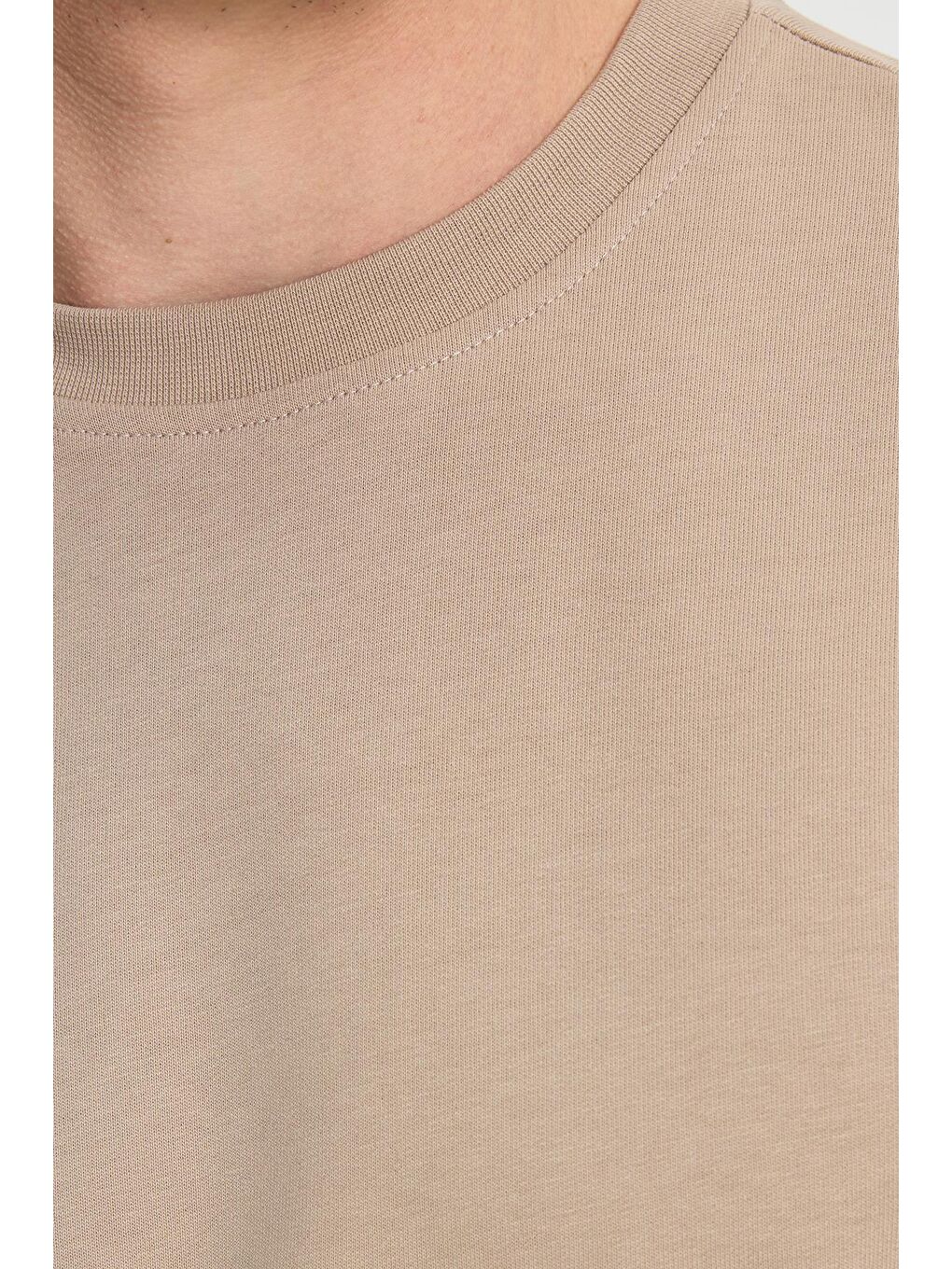 Bej Erkek Relax Fit Rahat Kesim %100 Pamuk 2 İplik Bisiklet Yaka Taş Sweatshirt-5