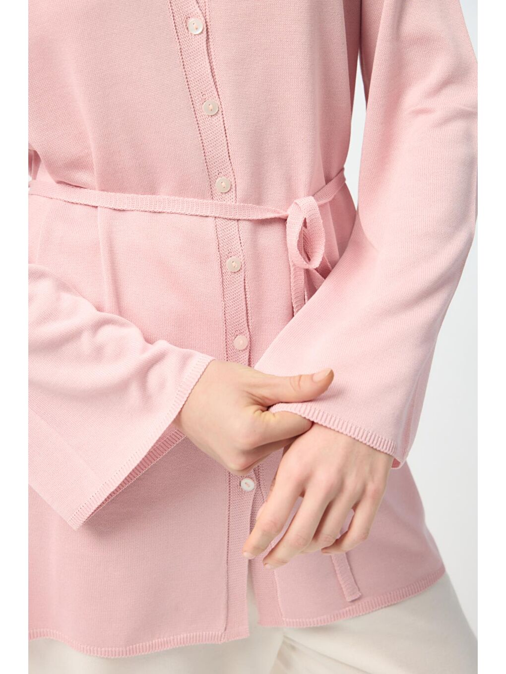 Düğmeli İnce Triko Hırka Pembe-7