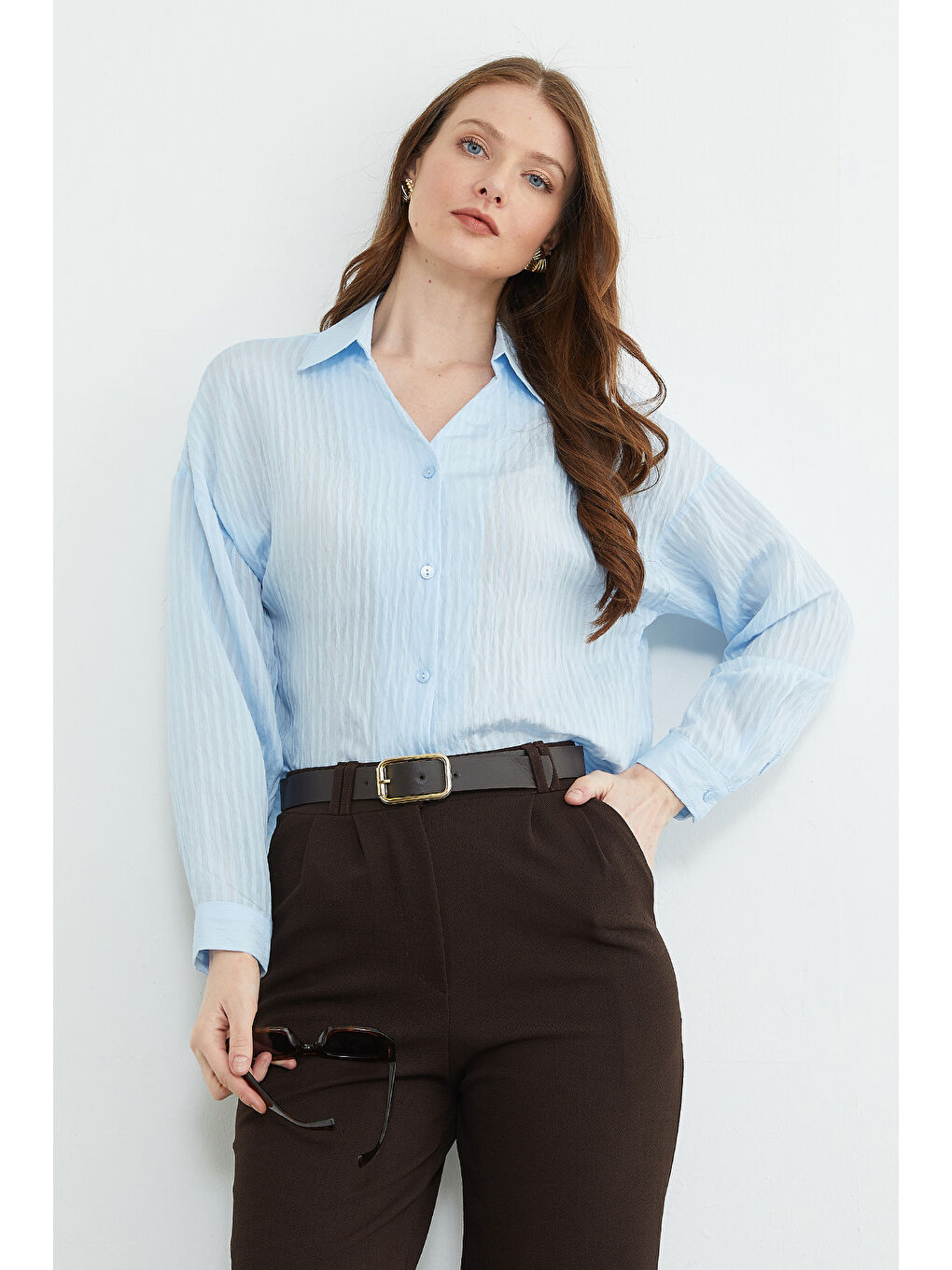 Mavi Çizgili Jakarlı Salaş Gömlek-3