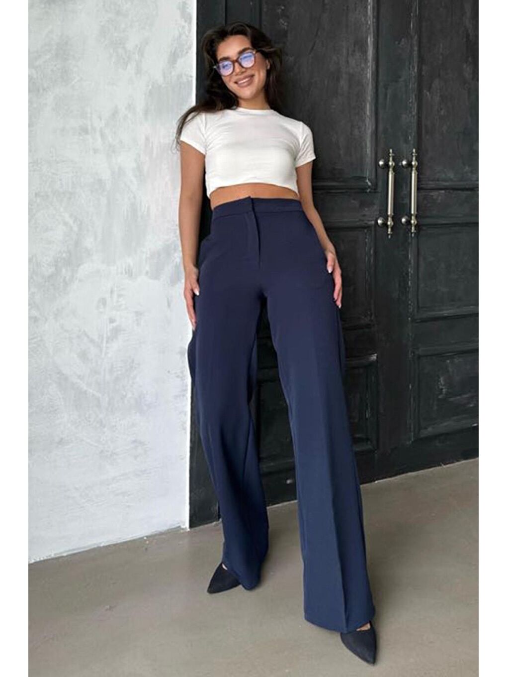 Lacivert Yüksek Bel Kumaş Pantolon Mg2284-1