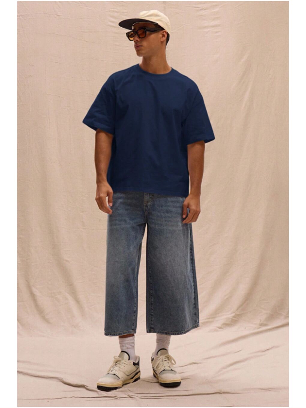 Lacivert Erkek %100 Organik Pamuklu Kalın Dokulu Comfort Fit Bisiklet Yakalı T-shirt-1