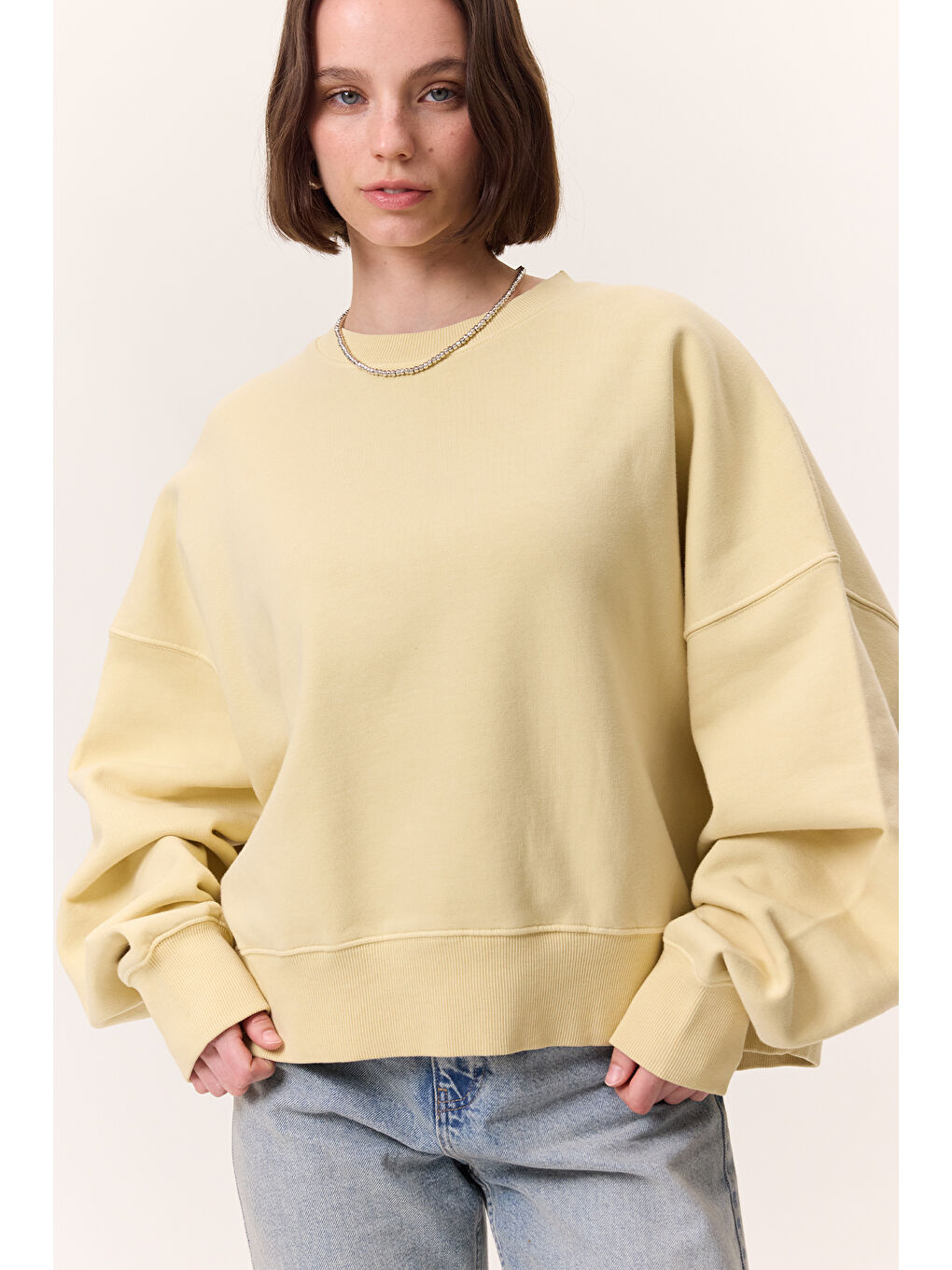 Yıkama Efektli Sweatshırt Sarı