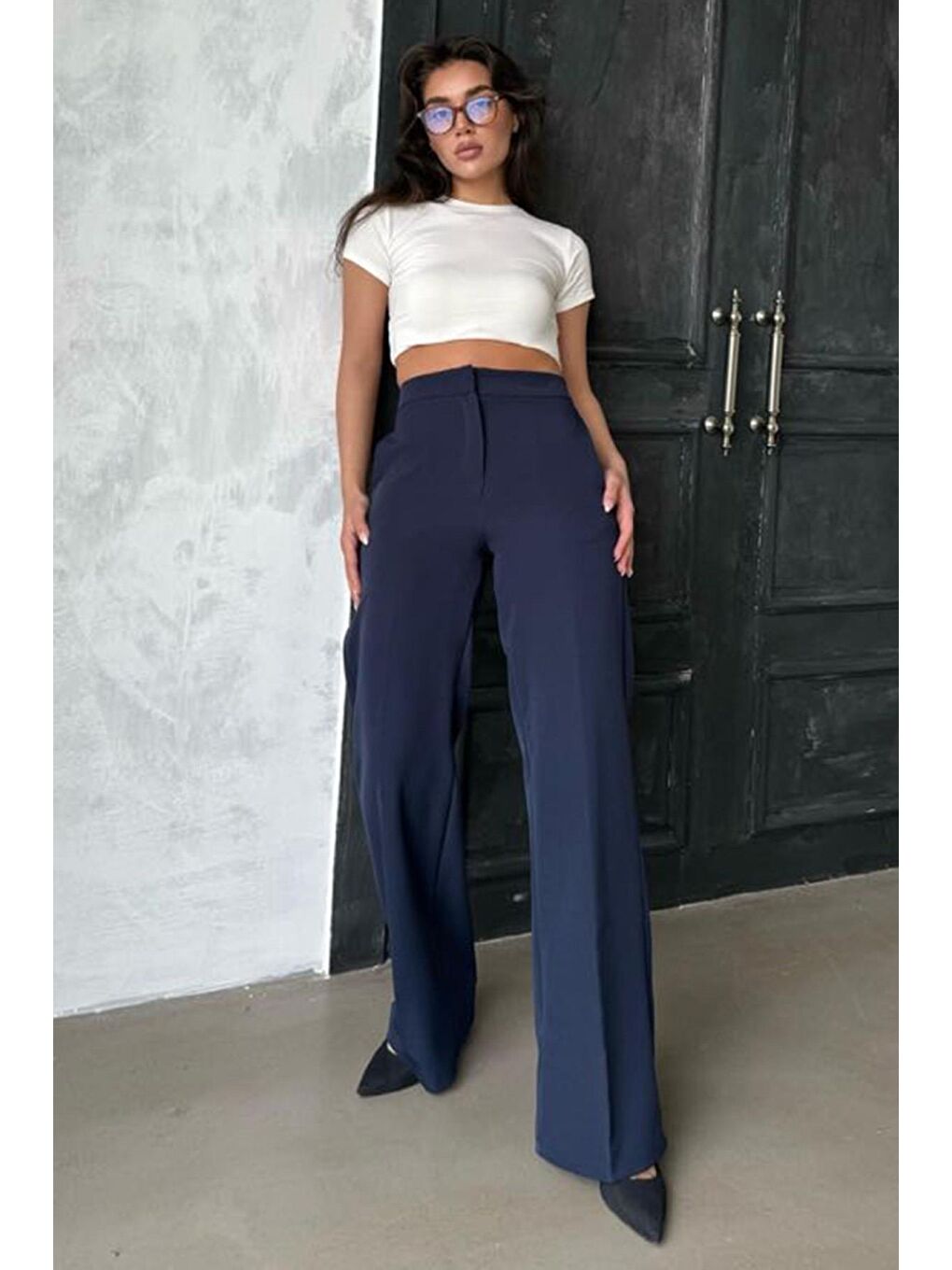 Lacivert Yüksek Bel Kumaş Pantolon Mg2284-2