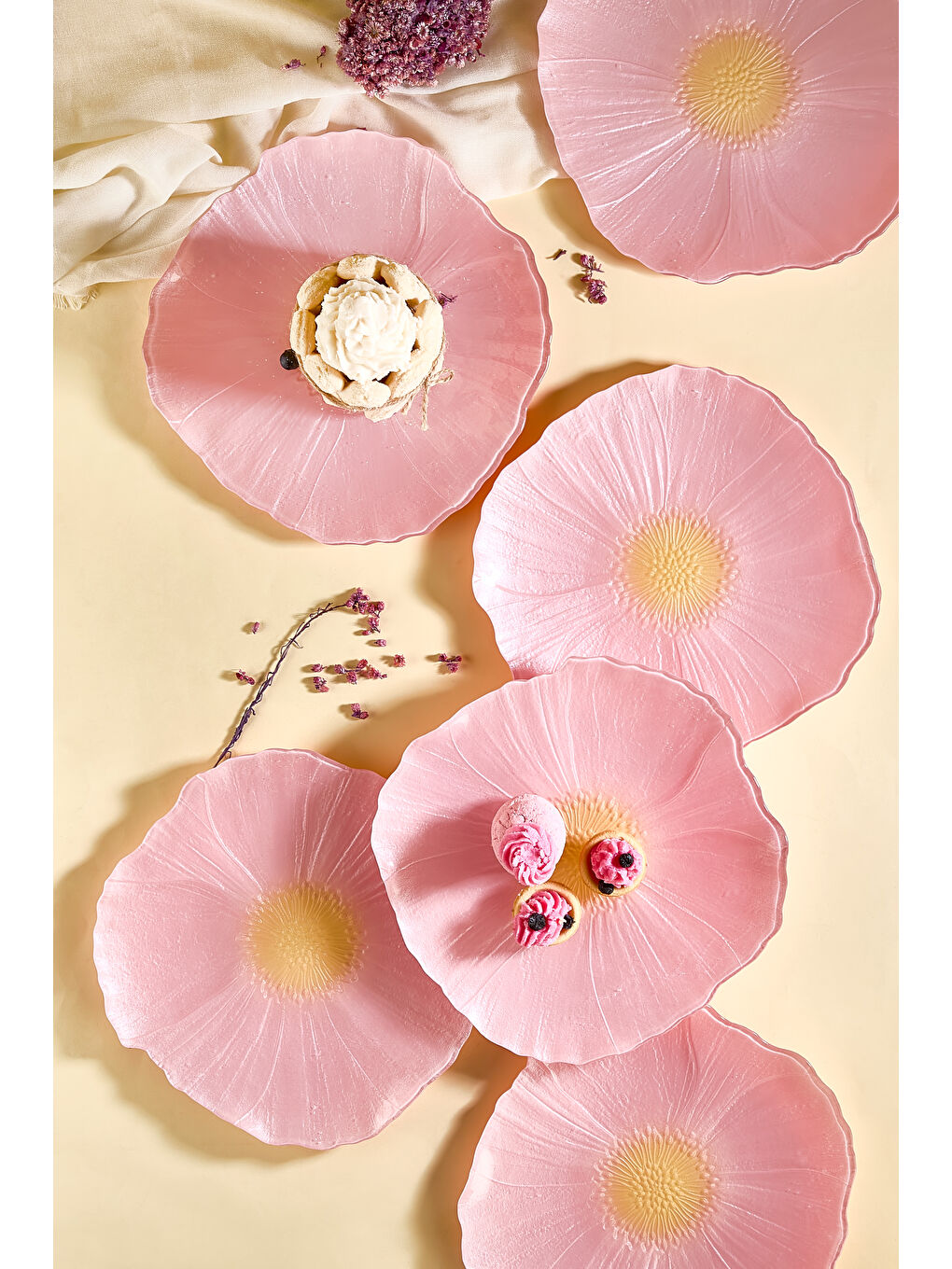 Alba 28 cm 6'lı Pembe Çiçek Desen Servis Sunum Tabağı Seti-2