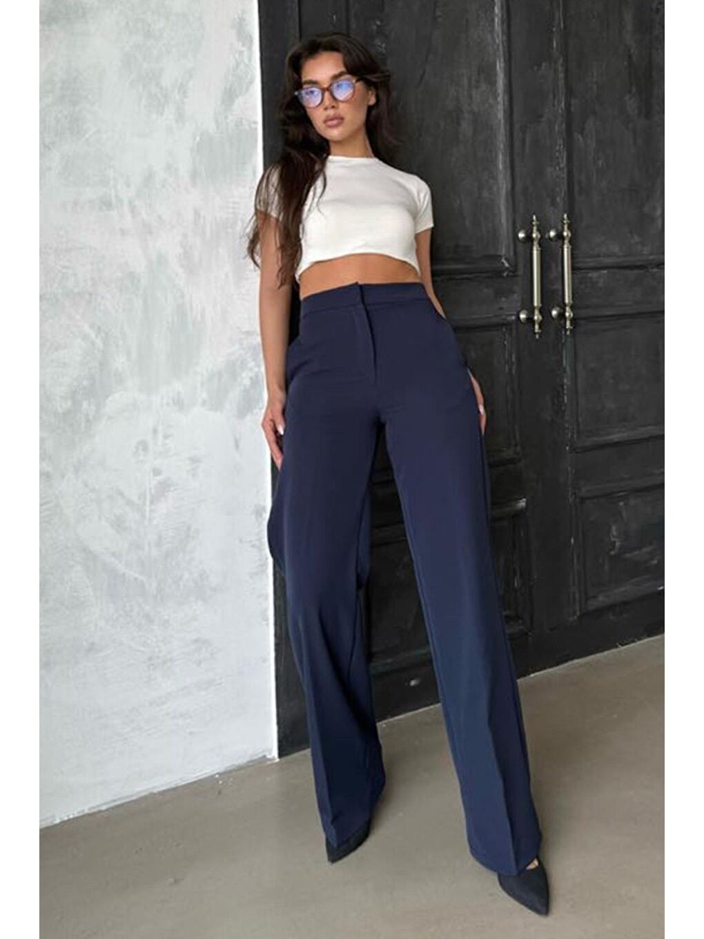 Lacivert Yüksek Bel Kumaş Pantolon Mg2284-3